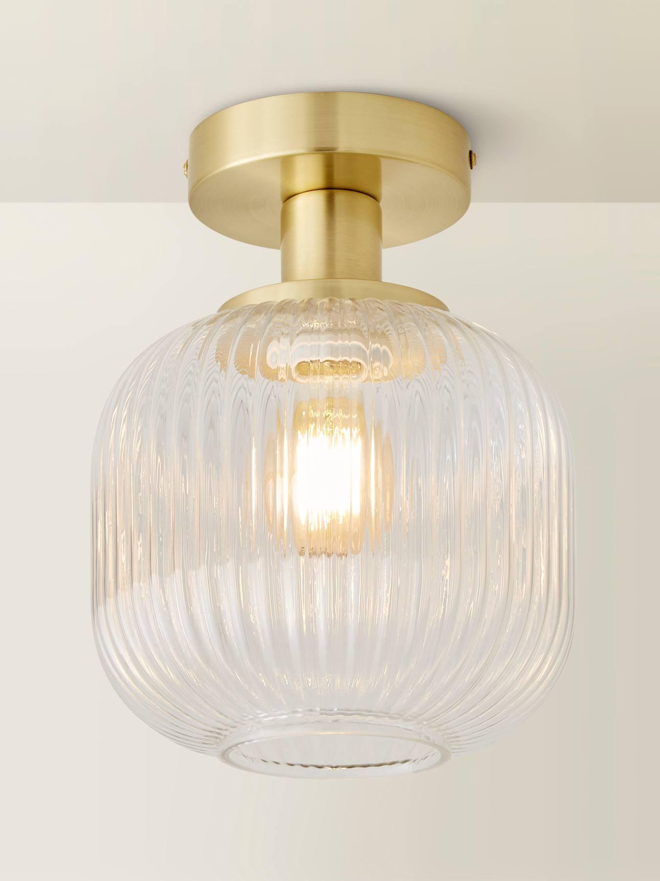  image of valuelights-calpe-gold-semi-flush-ceiling-light-with-ribbed-clear-glass-shade