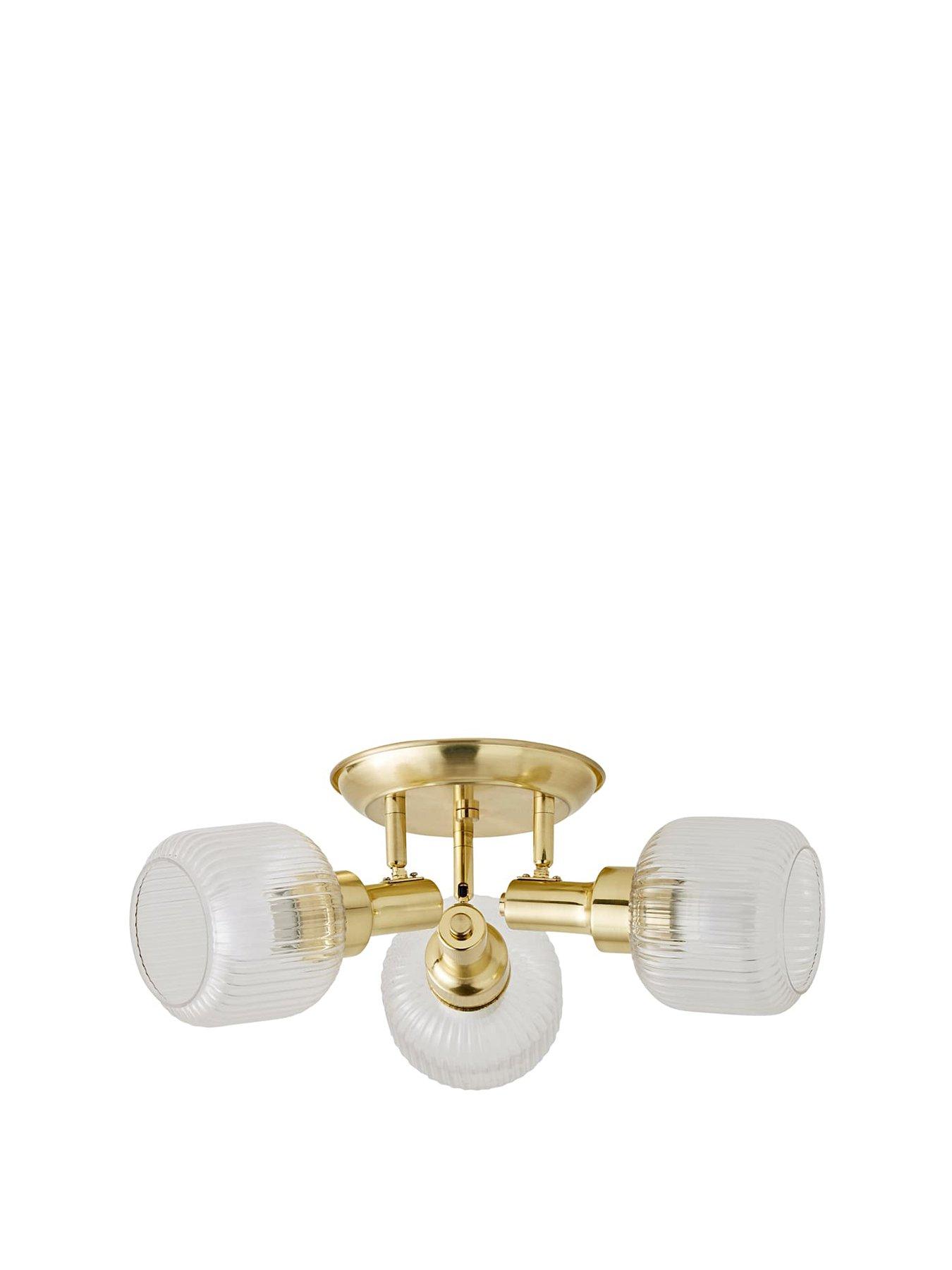 Image 2 of 6 of ValueLights Calpe 3 Way Antique Brass Adjustable Ceiling Spotlight with Ribbed Clear Shades