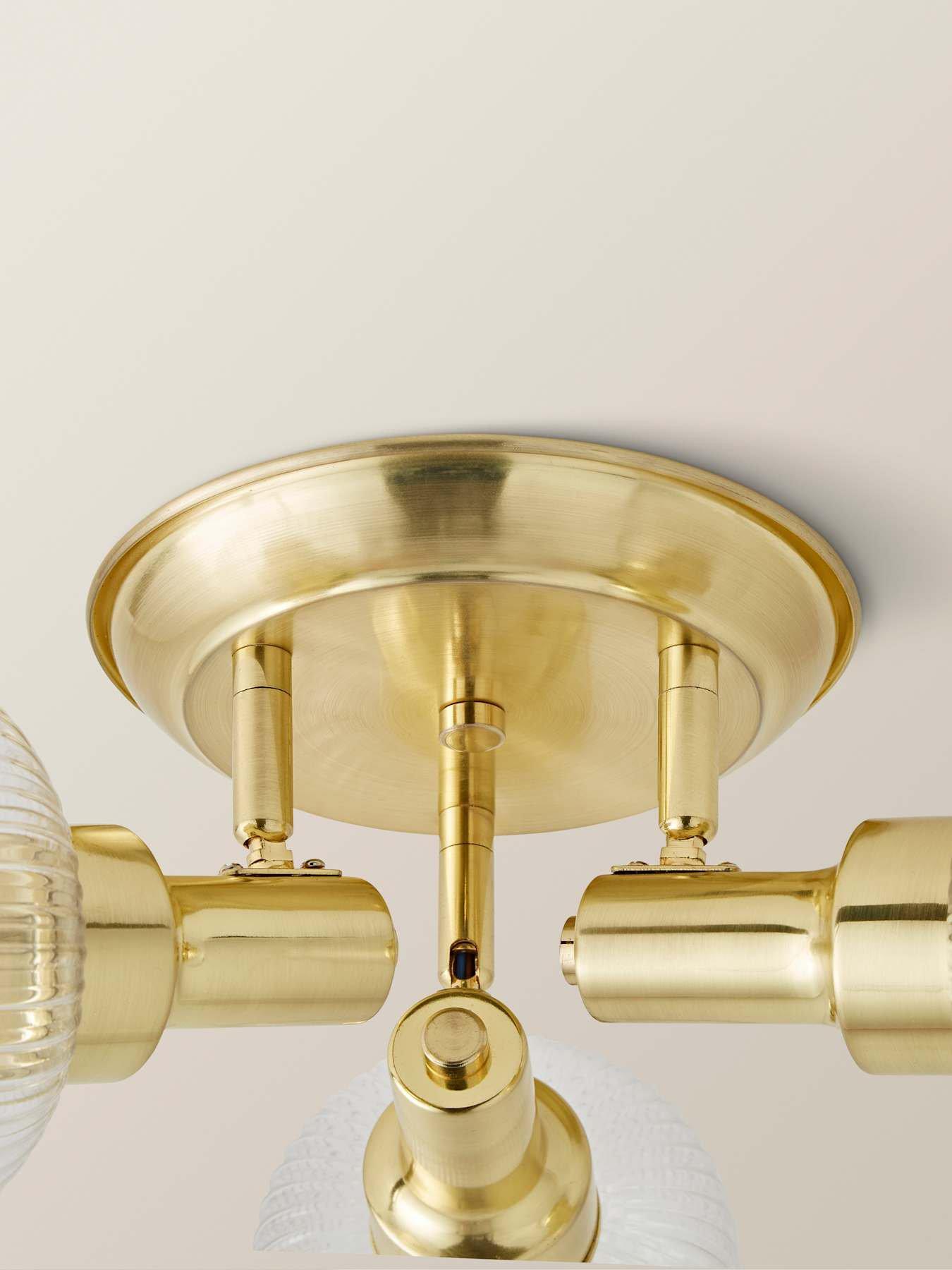 Image 5 of 6 of ValueLights Calpe 3 Way Antique Brass Adjustable Ceiling Spotlight with Ribbed Clear Shades