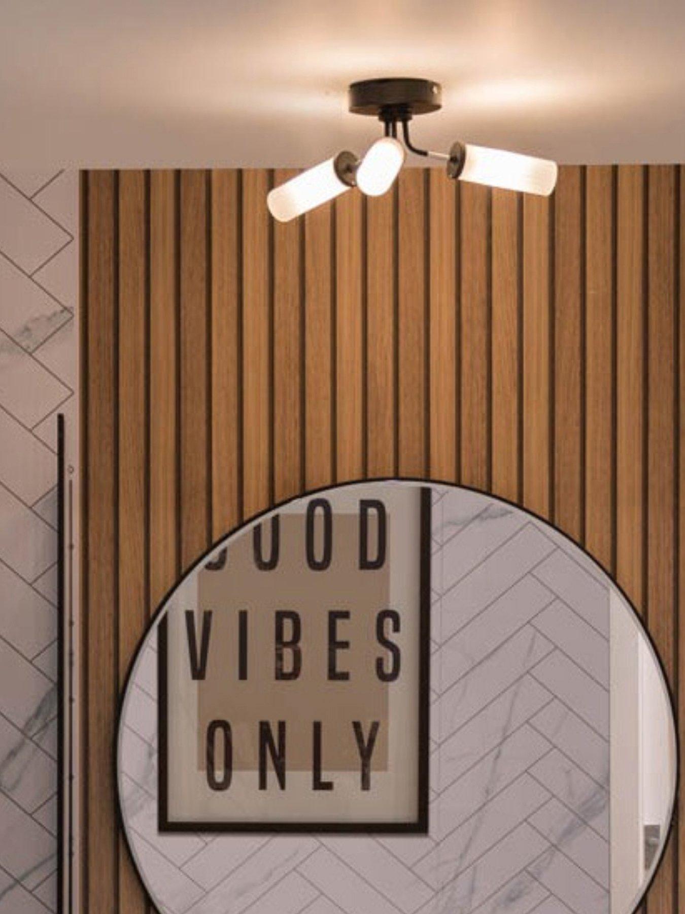 Image 3 of 3 of ValueLights Canya Matte Black IP44 Rated Bathroom 3 Way Reeded Glass Flush Ceiling Light