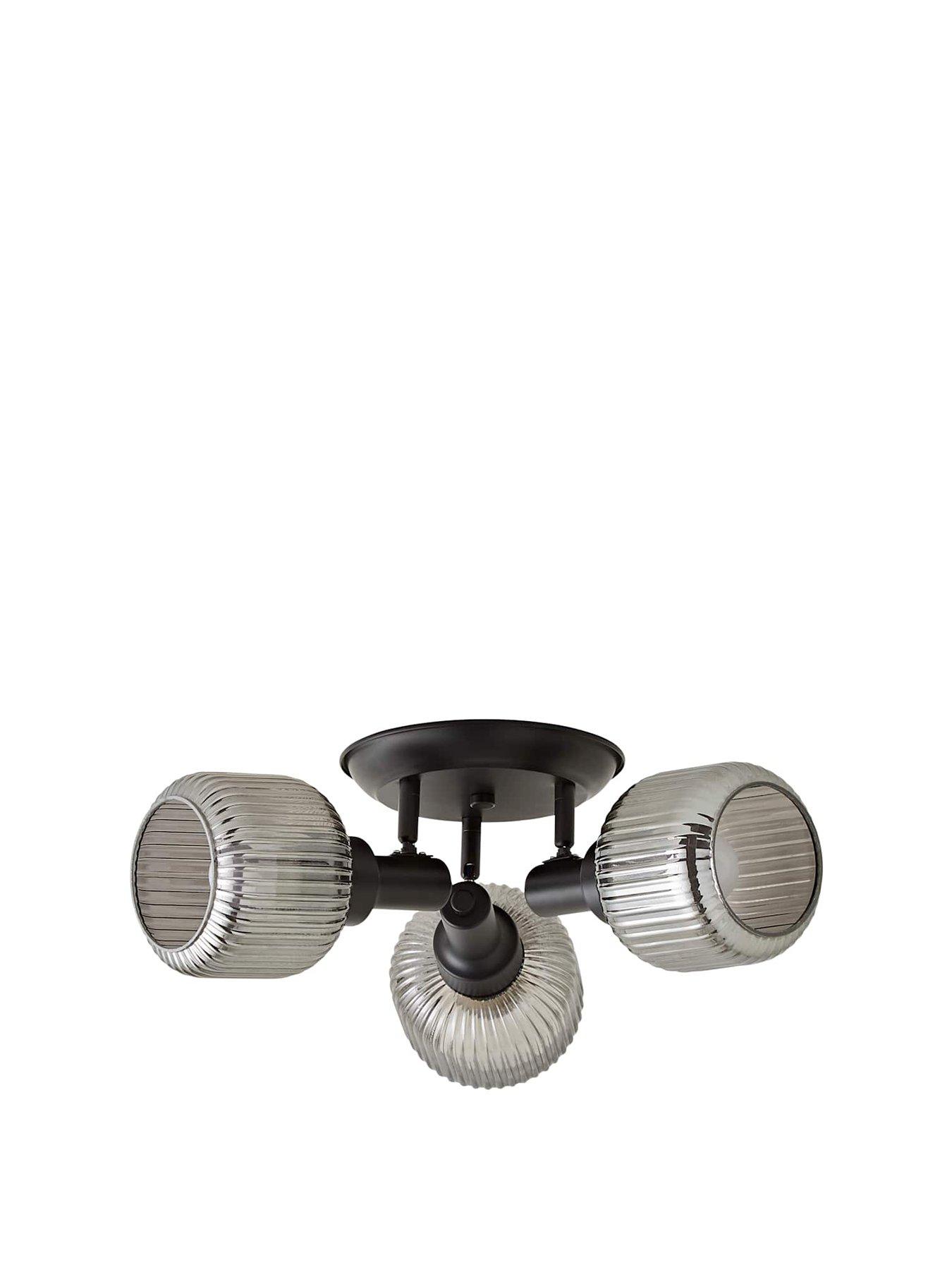 Image 2 of 6 of ValueLights Calpe 3 Way Matte Black Adjustable Ceiling Spotlight with Ribbed Smoked Shades