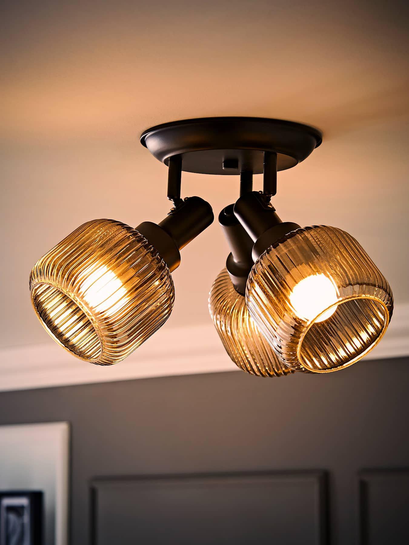 Image 3 of 6 of ValueLights Calpe 3 Way Matte Black Adjustable Ceiling Spotlight with Ribbed Smoked Shades