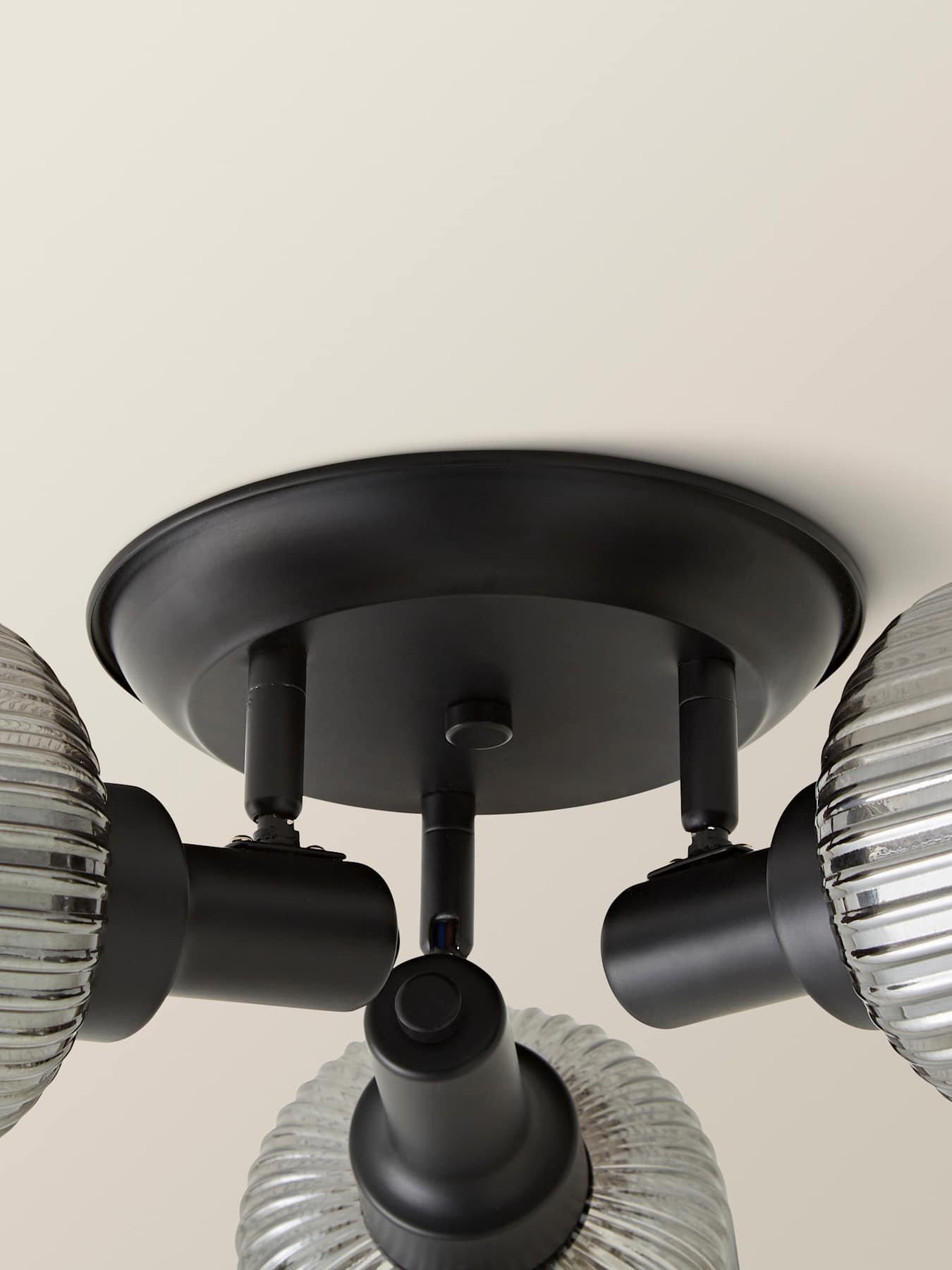 Image 5 of 6 of ValueLights Calpe 3 Way Matte Black Adjustable Ceiling Spotlight with Ribbed Smoked Shades