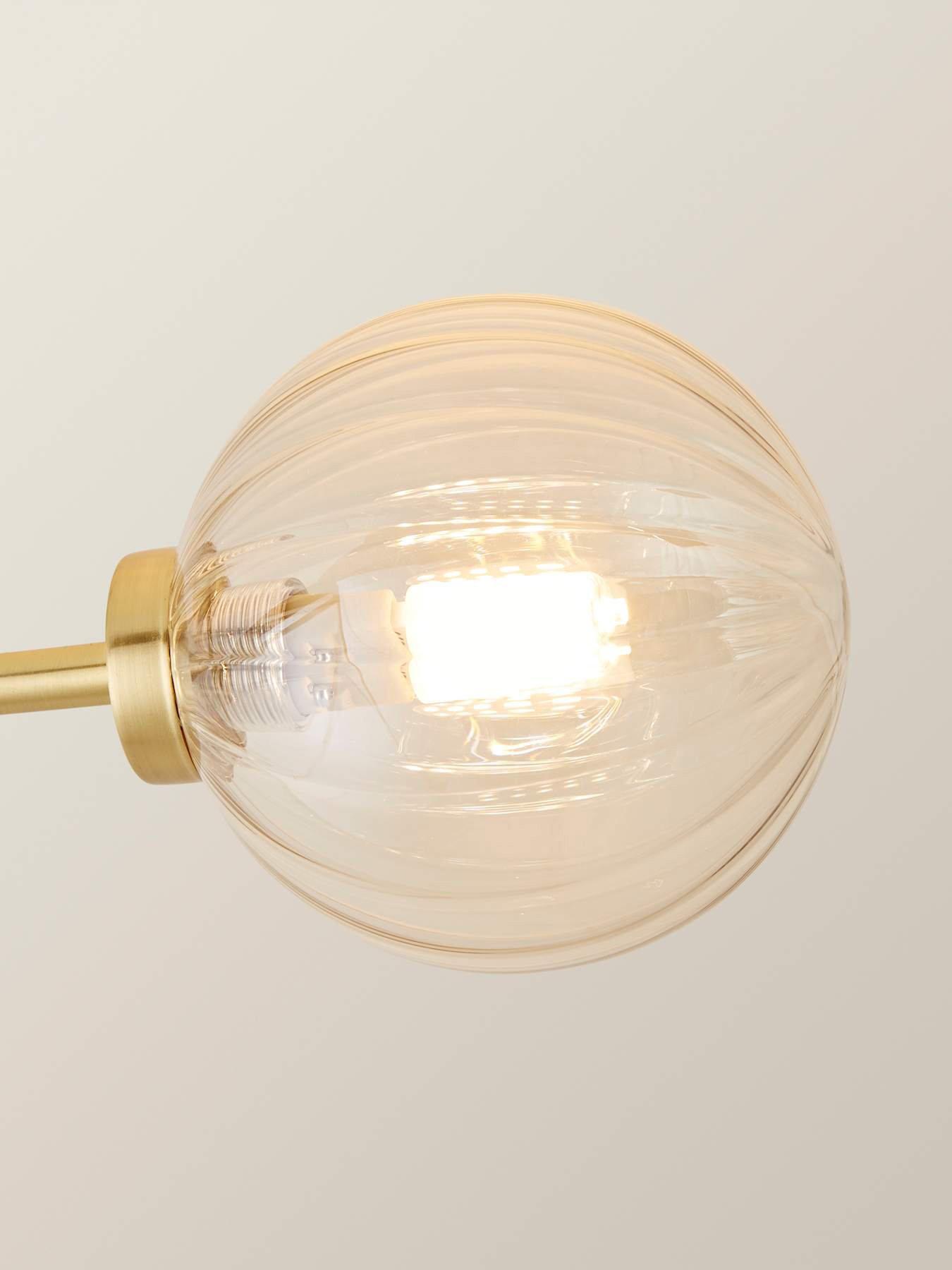 Image 4 of 7 of ValueLights Chessy Gold Metal Bar 2 Way Ceiling Light with Amber Ribbed Glass Globe Shades