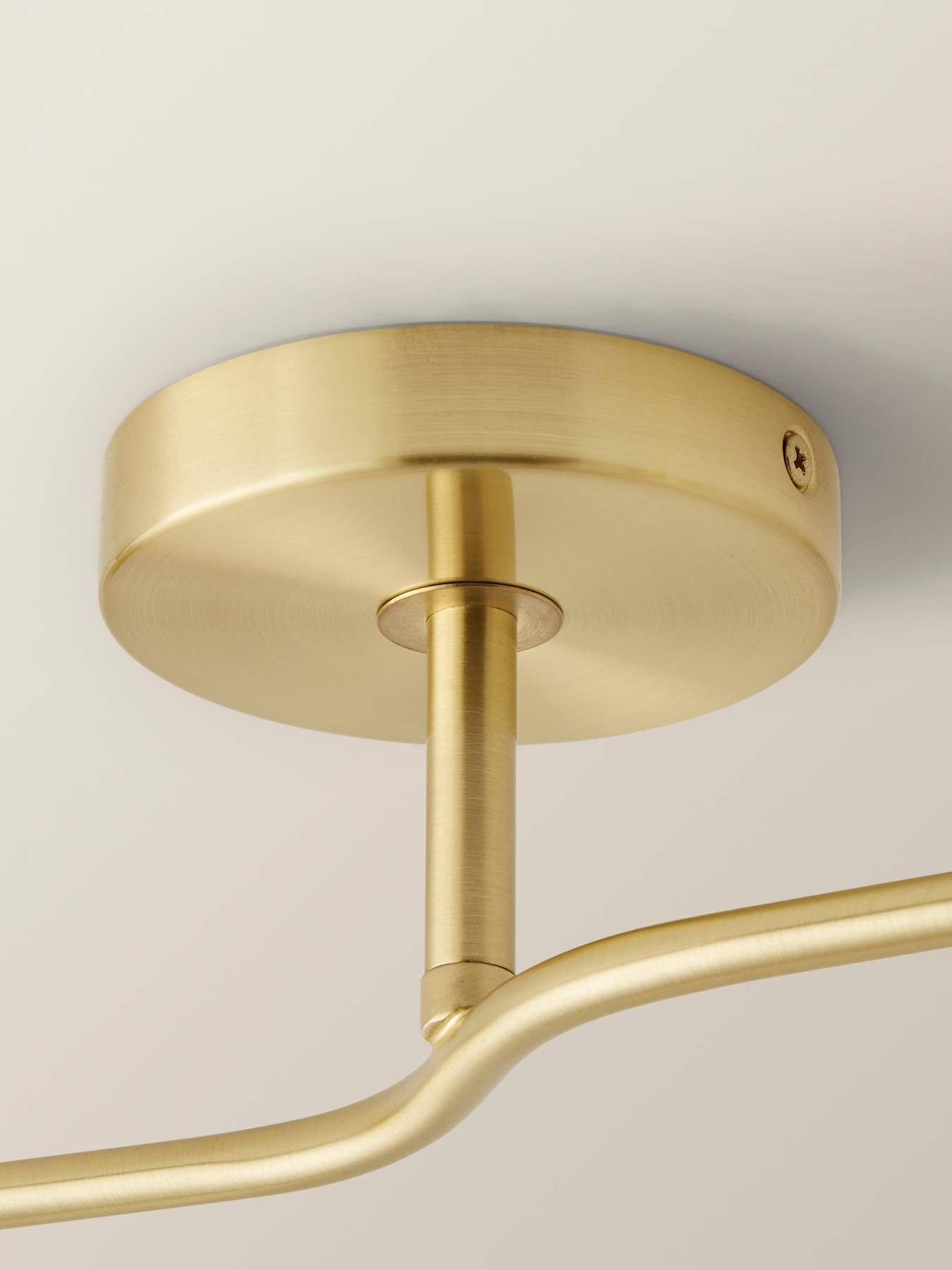 Image 5 of 7 of ValueLights Chessy Gold Metal Bar 2 Way Ceiling Light with Amber Ribbed Glass Globe Shades