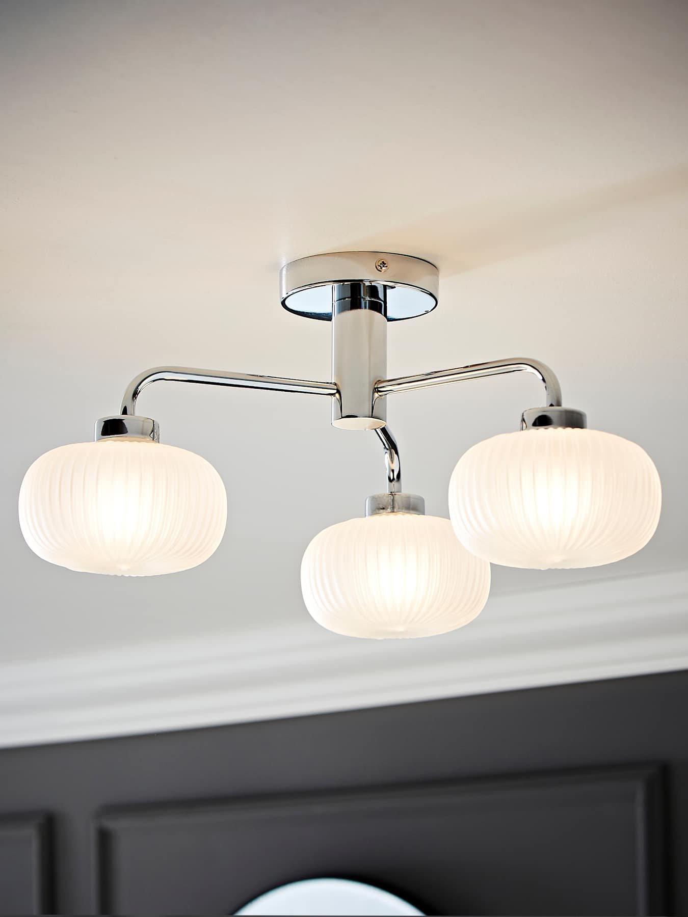 ValueLights Amaia Polished Chrome IP44 Rated 3 Way Frosted Ribbed Glass Ceiling Light