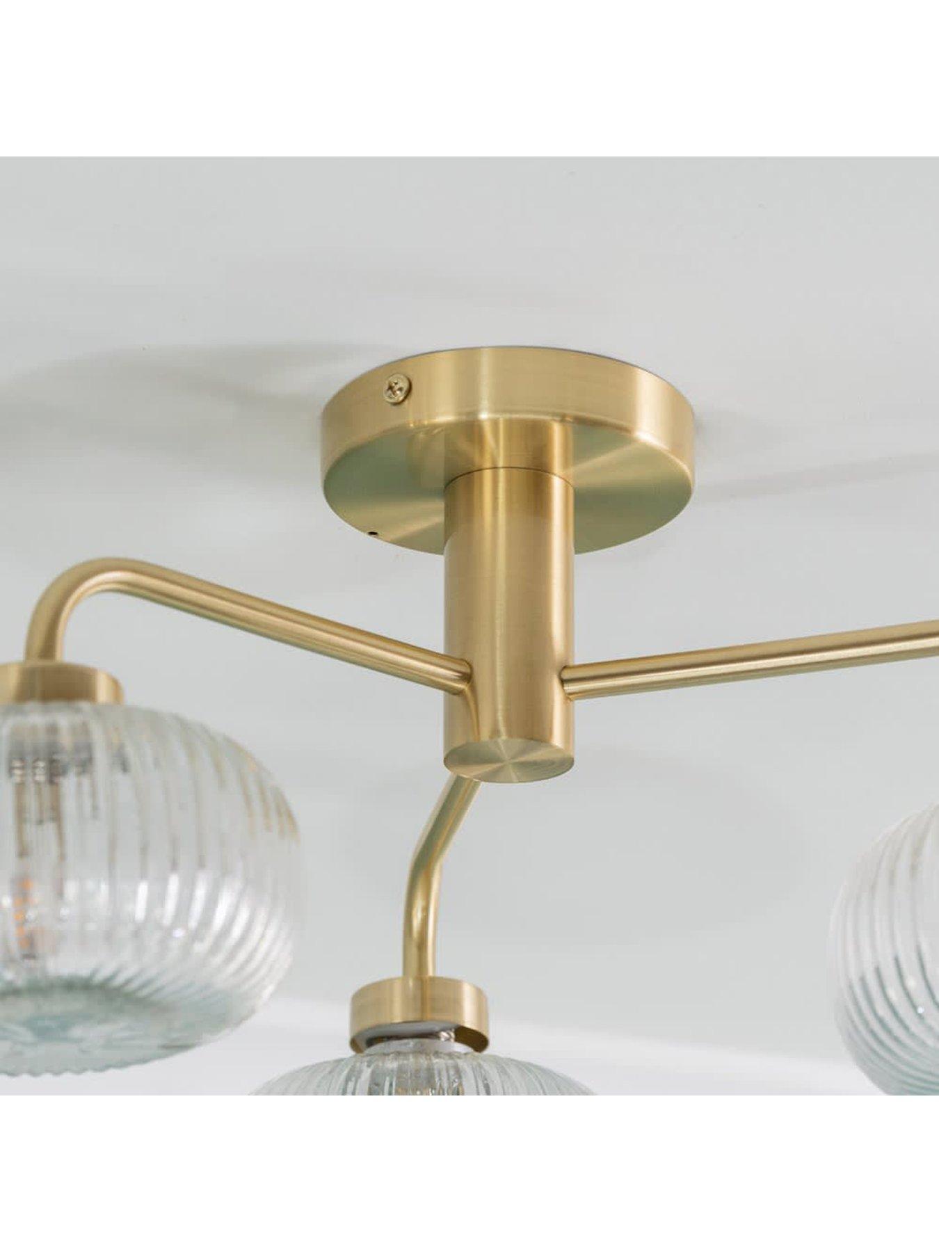 Image 4 of 6 of ValueLights Amaia Brushed Gold IP44 Rated 3 Way Clear Ribbed Glass Ceiling Light