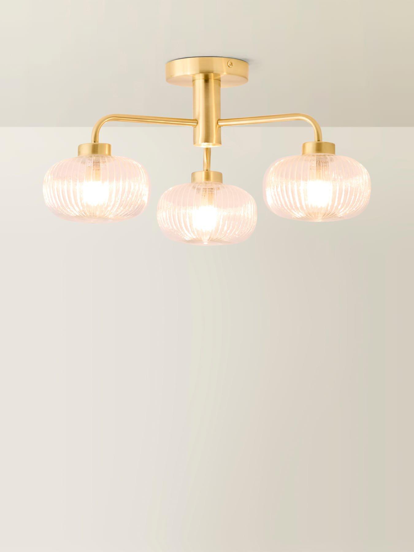 Image 6 of 6 of ValueLights Amaia Brushed Gold IP44 Rated 3 Way Clear Ribbed Glass Ceiling Light