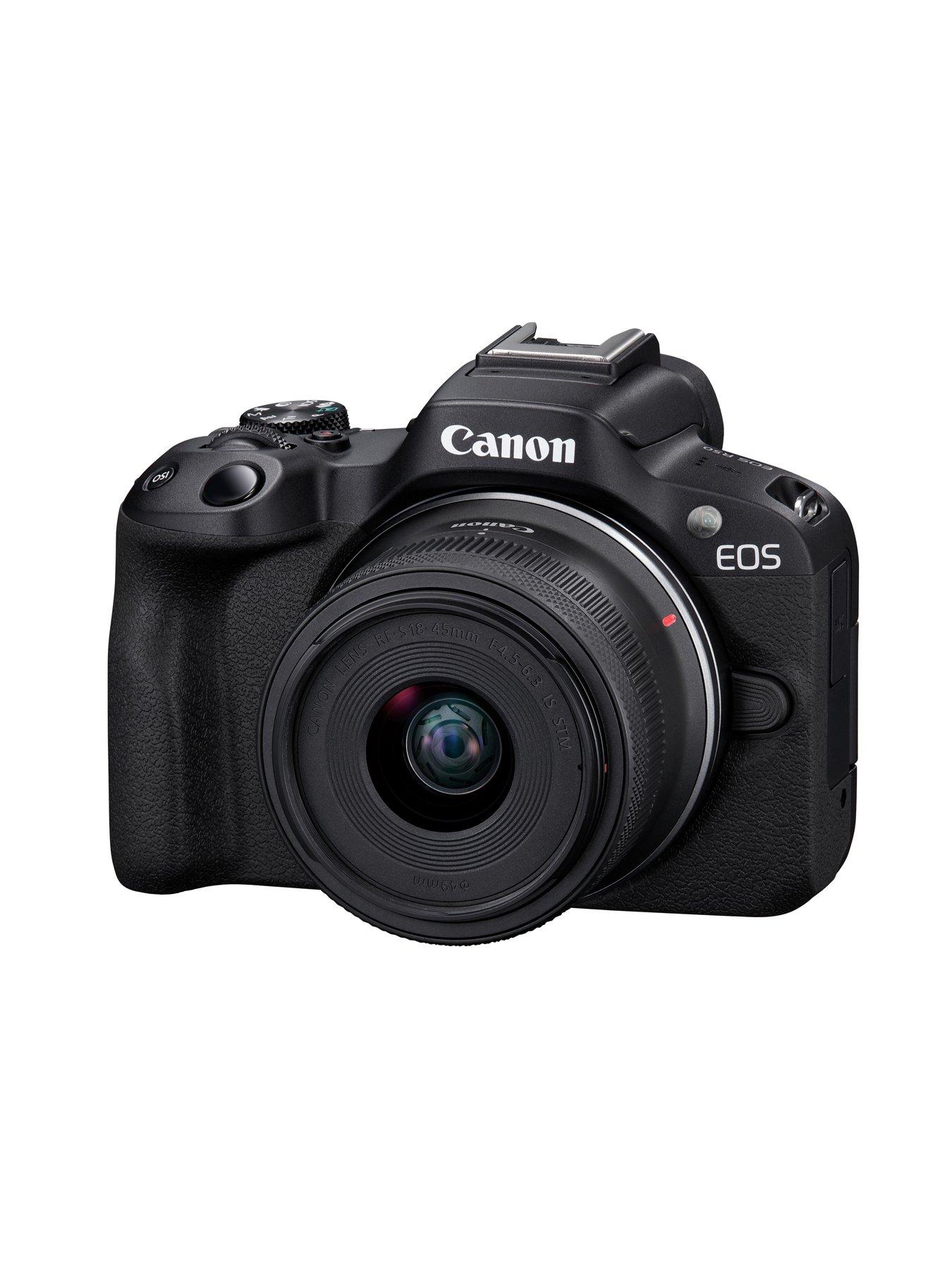 stillFront image of canon-eos-r50-camera-with-rf-s-18-45mm-lens-cp1500-printer-kp-36ip-36-shots-black