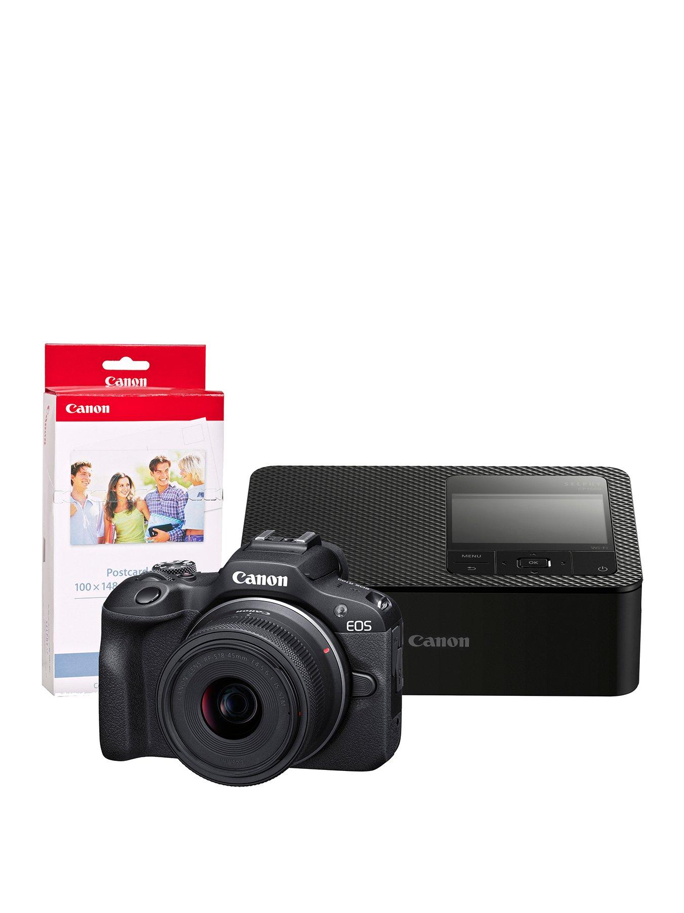 Canon EOS R100 Camera RF-S 18-45mm Lens with CP1500 Printer KP-36IP 36 Shot Black