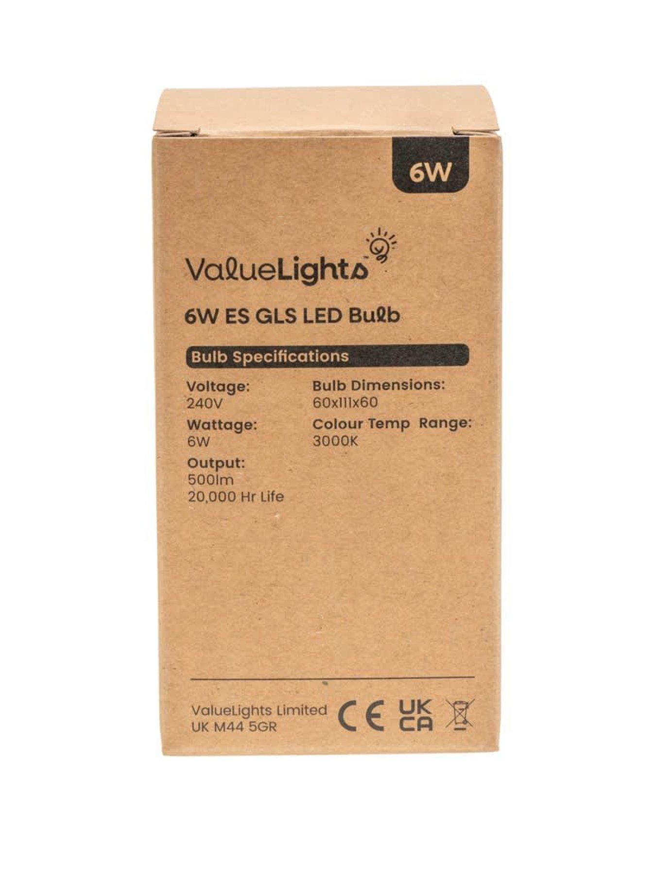  image of valuelights-pack-of-6-e27-6w-led-gls-bulb-light-bulbs-warm-white