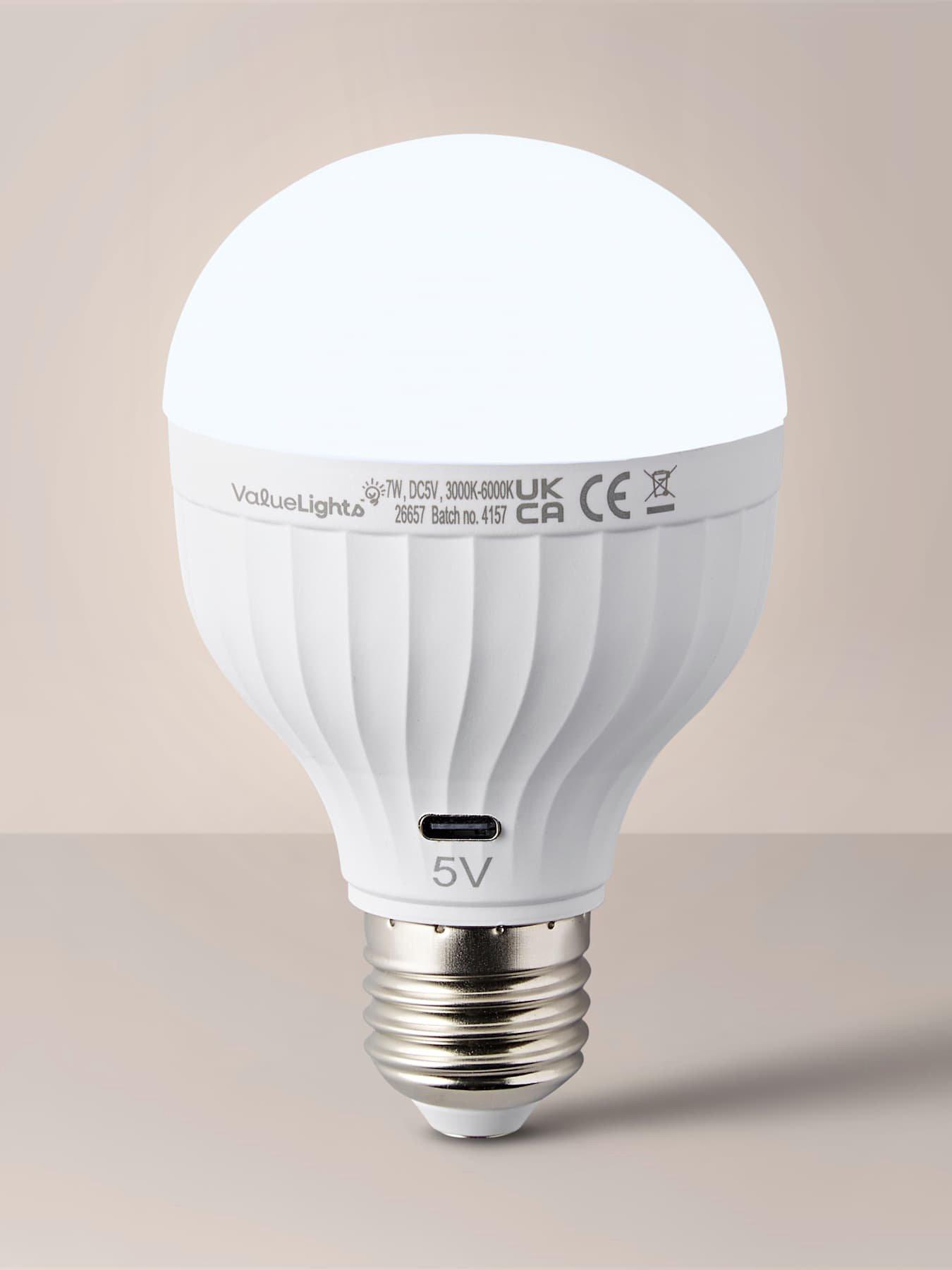 ValueLights Pack of 2 E27 USB Rechargeable Light Bulbs with Remote Control