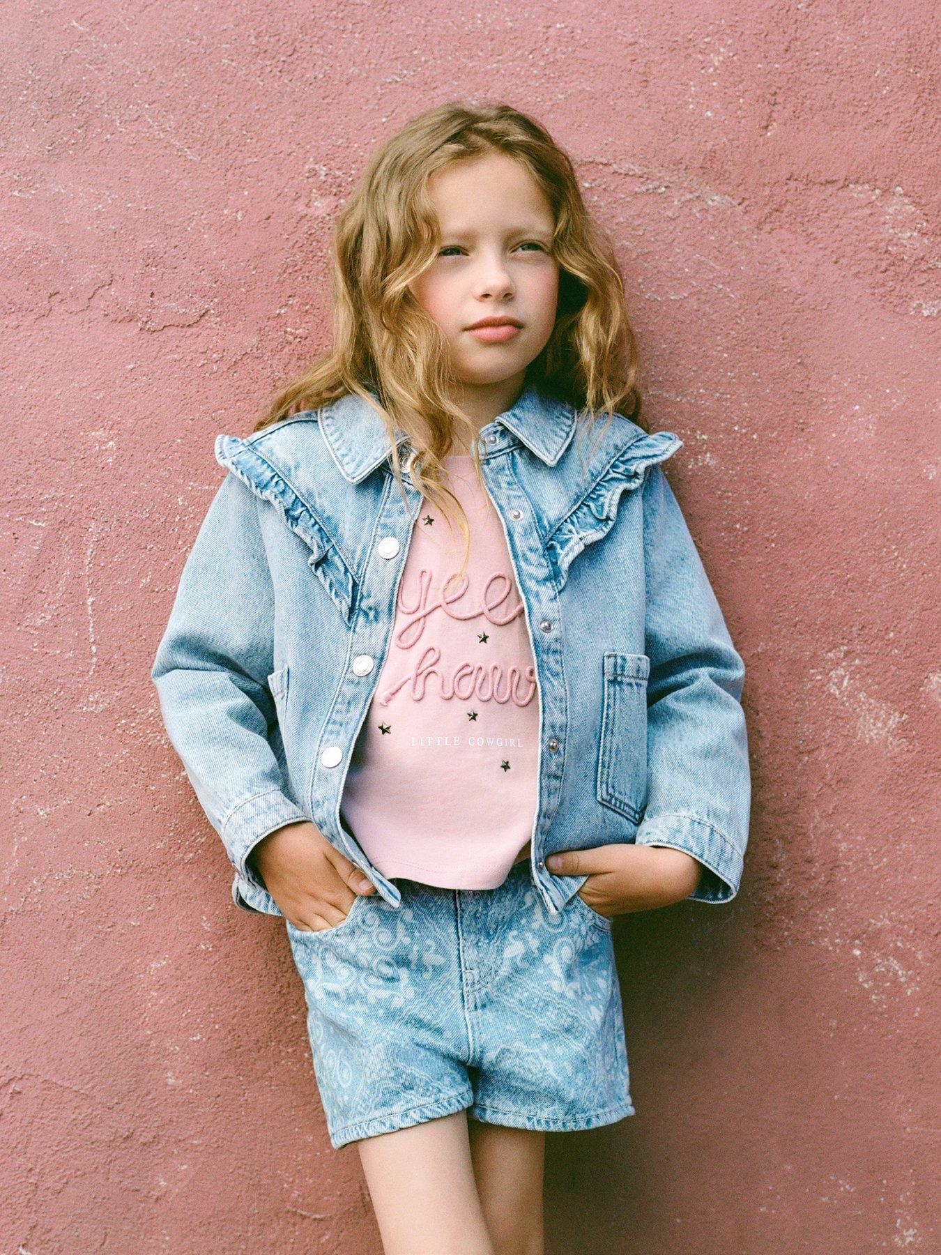 Mango Younger Girls Frill Denim Jacket - Light Blue