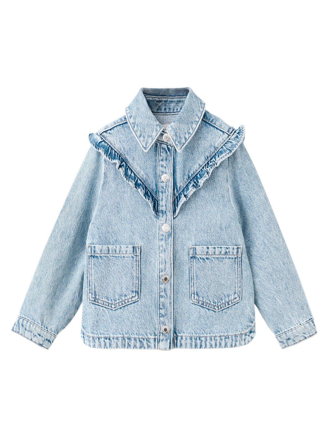 Mango Younger Girls Frill Denim Jacket - Light Blue