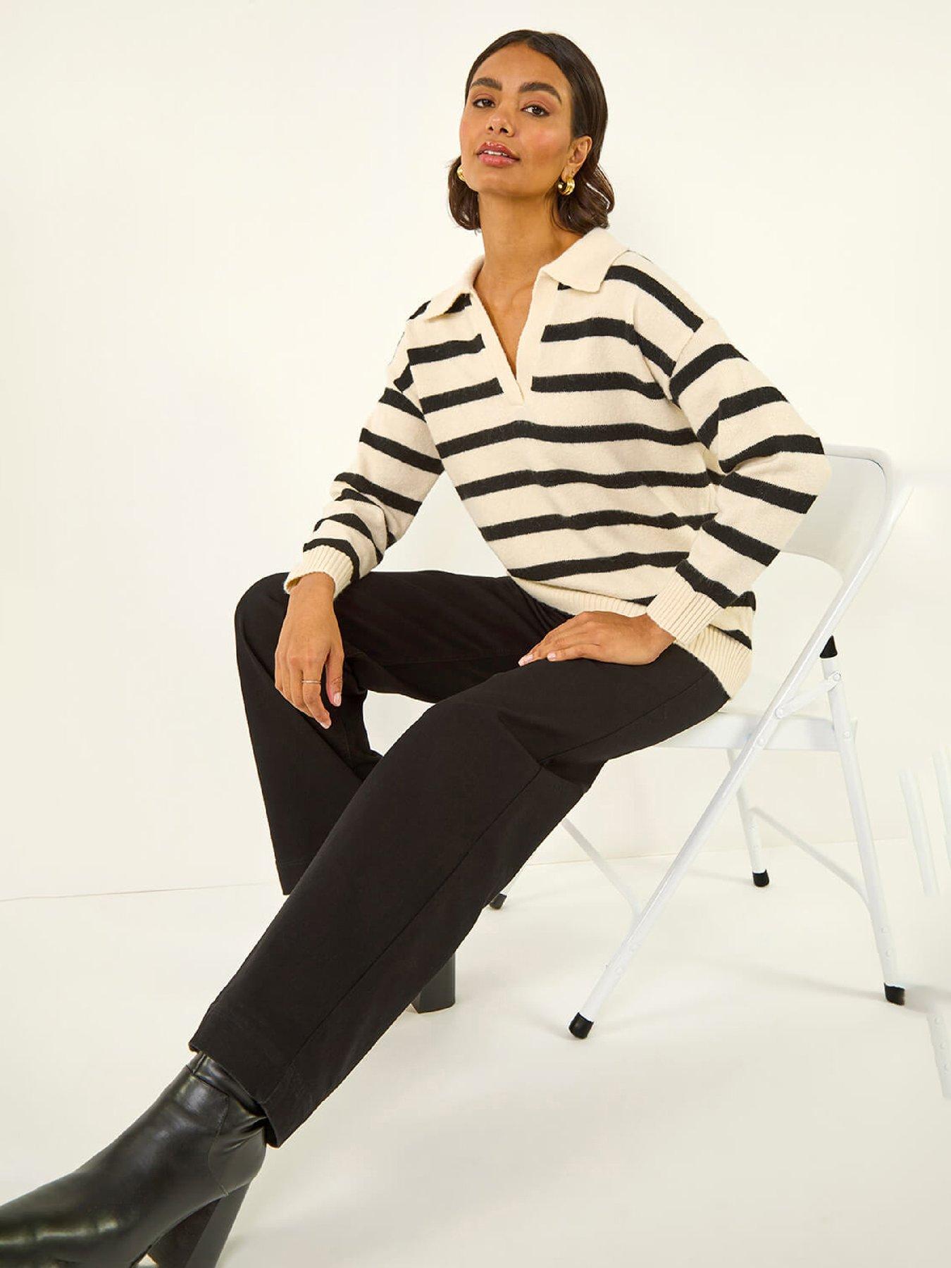 Image 1 of 5 of Roman Collar Stripe Knit Jumper - Stone