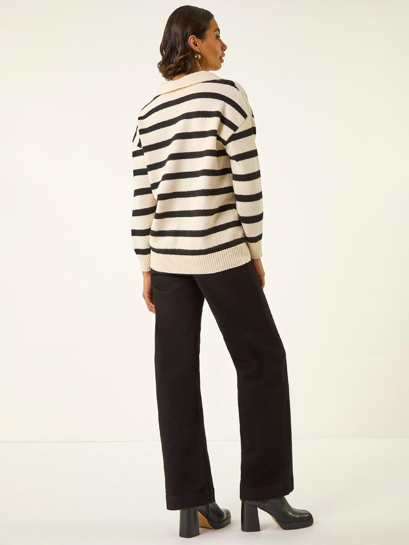 Image 2 of 5 of Roman Collar Stripe Knit Jumper - Stone