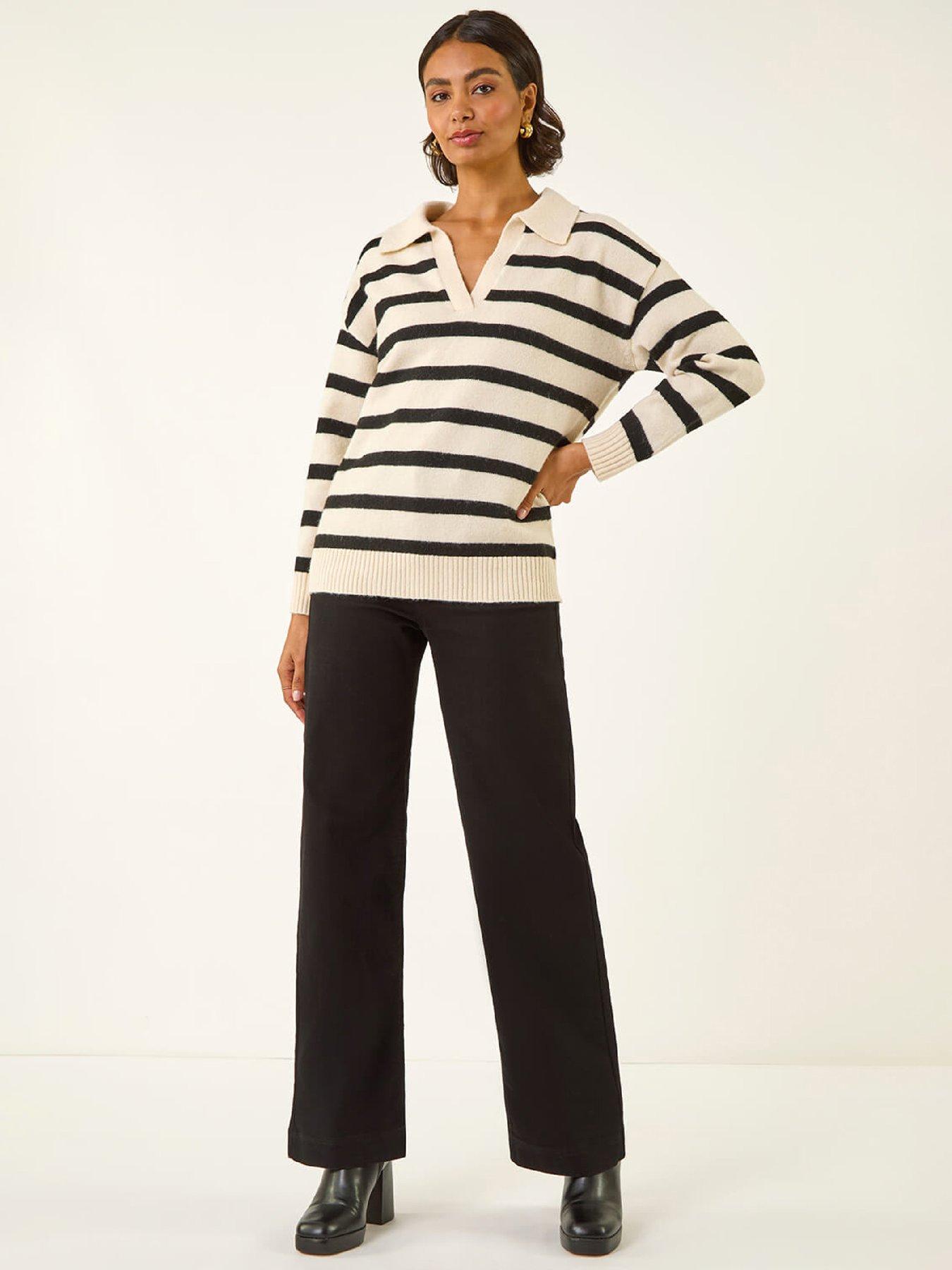 Image 3 of 5 of Roman Collar Stripe Knit Jumper - Stone