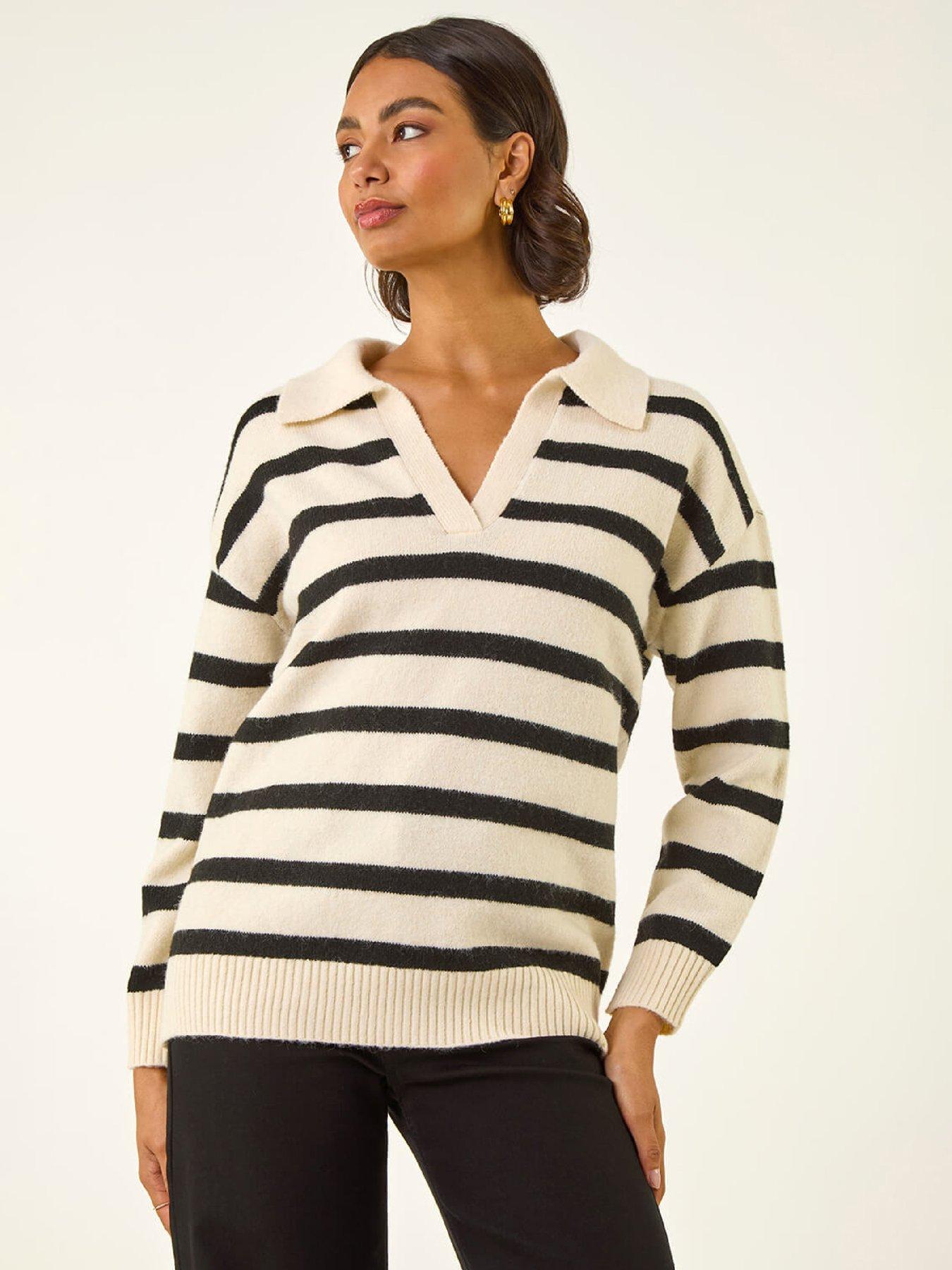 Image 4 of 5 of Roman Collar Stripe Knit Jumper - Stone