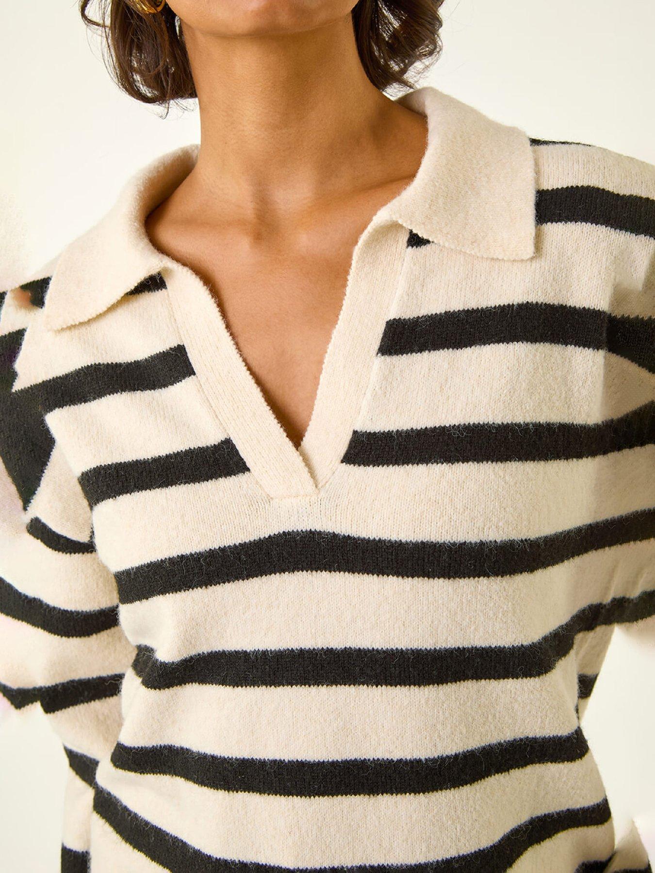 Image 5 of 5 of Roman Collar Stripe Knit Jumper - Stone