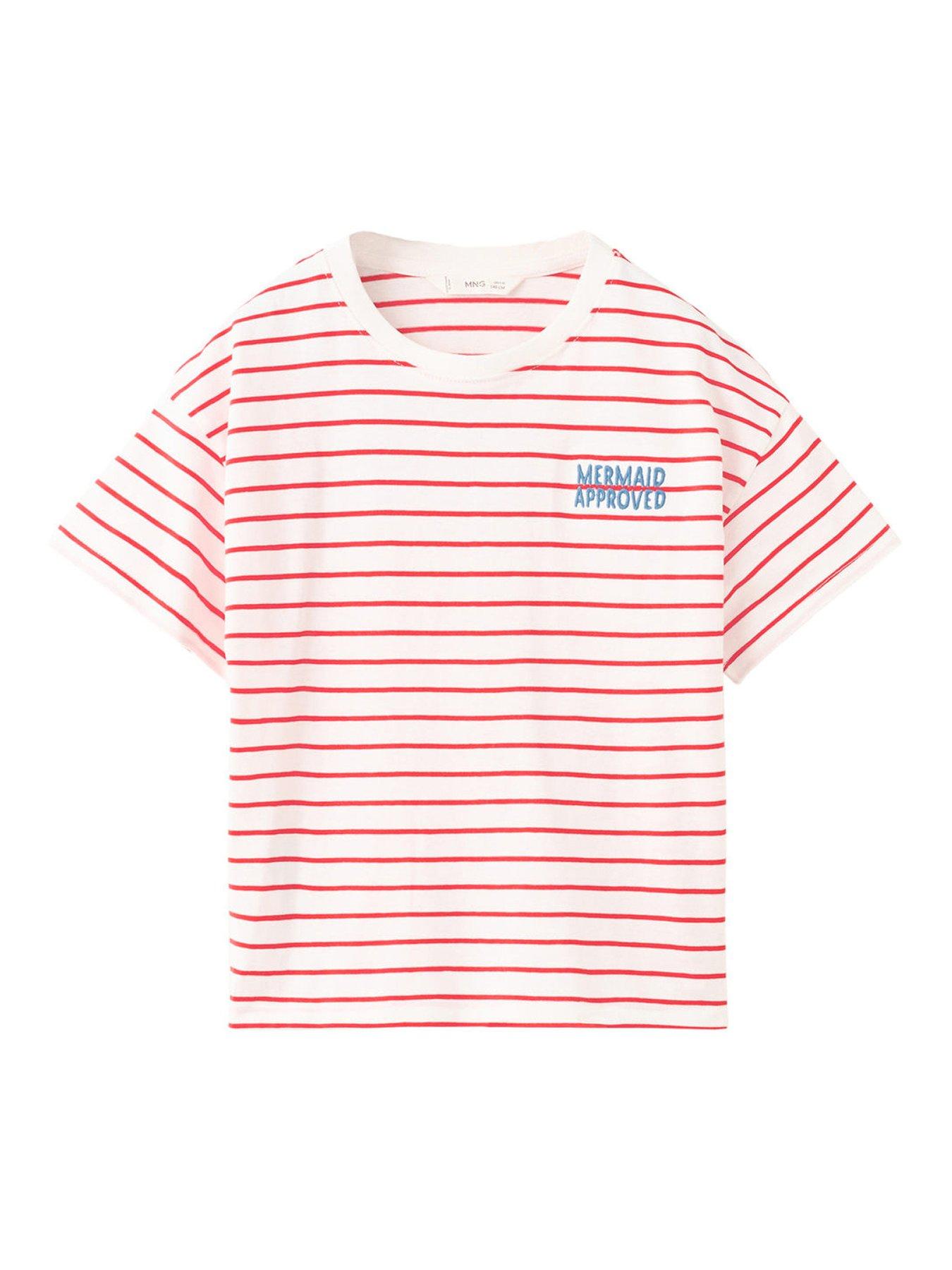 Mango Girls Mermaid Stripe Back Print Short Sleeve T-shirt - Red