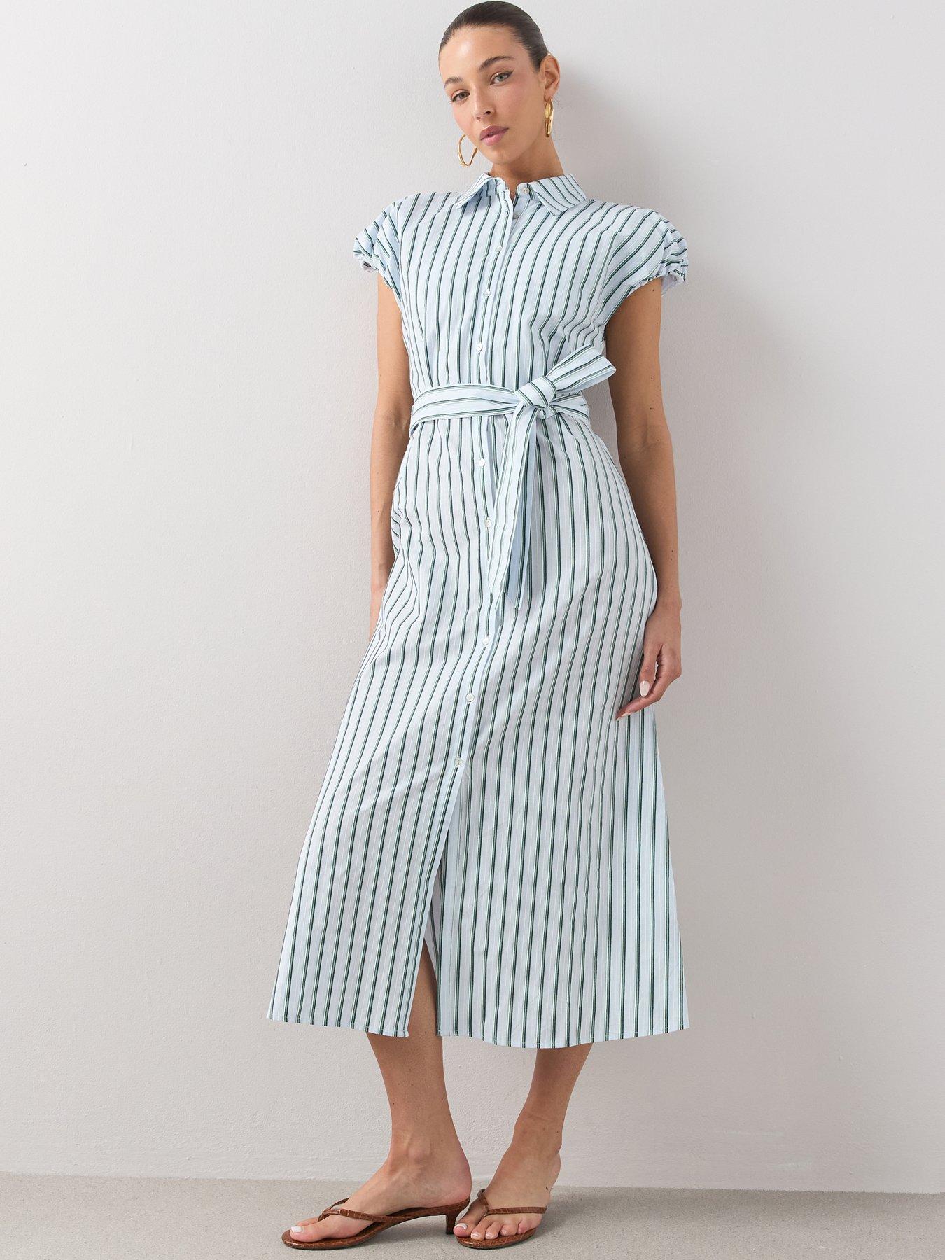 The Very Collection Button Through Belted Shirt Midi Dress - Blue