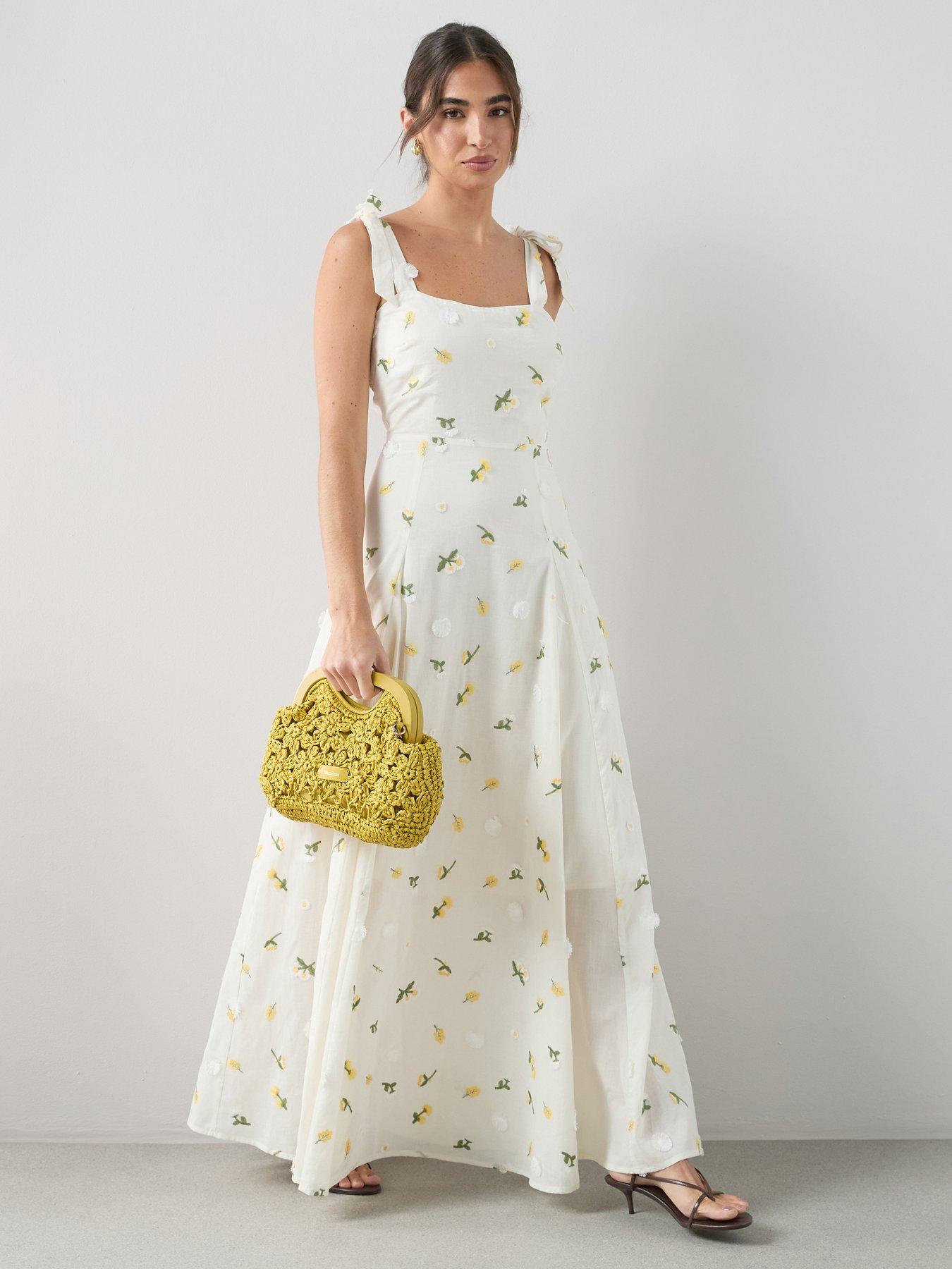 The Very Collection Floral Textured Strappy Maxi Dress - Cream