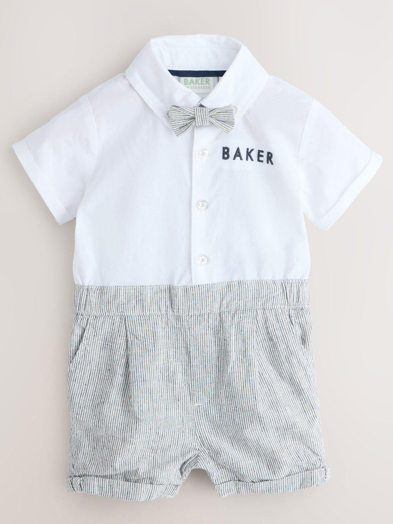 Ted Baker Baby Boys Striped Bow Tie Mocksuit - White