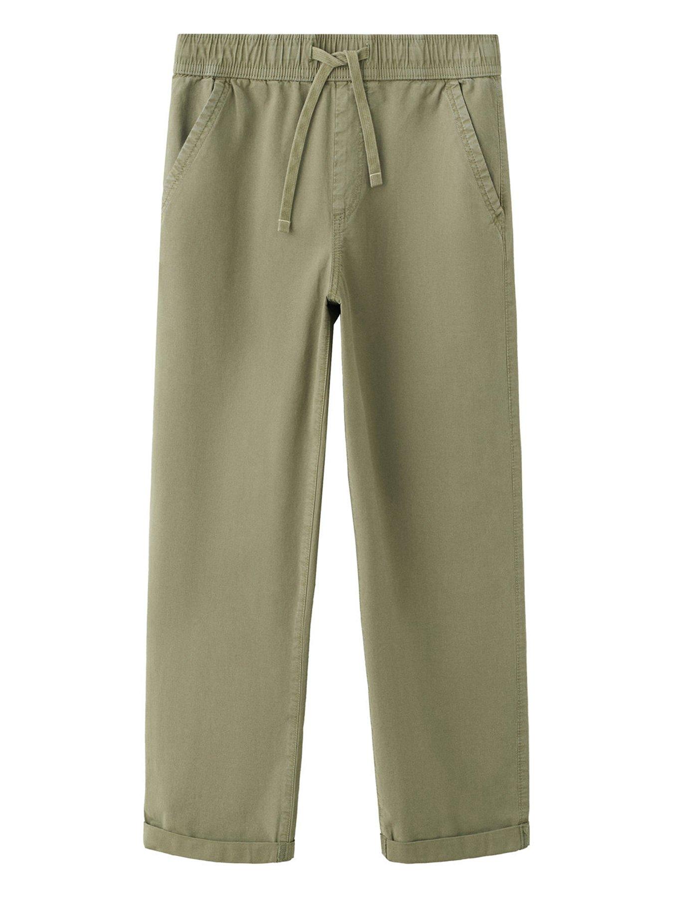  image of mango-boys-elasticated-waist-chino-trousers-khaki