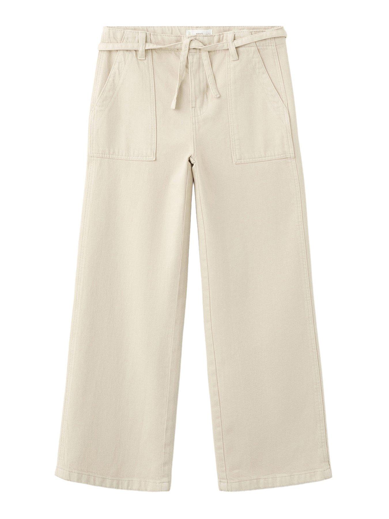 Mango Girls Wide Leg Belted Jeans - Beige