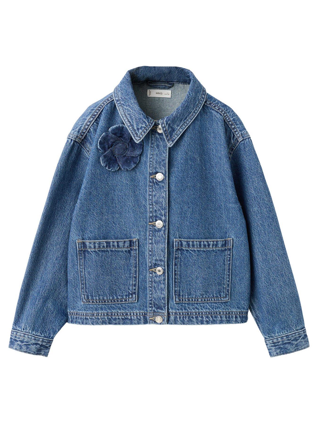 Mango Girls Flower Patch Denim Jacket - Blue