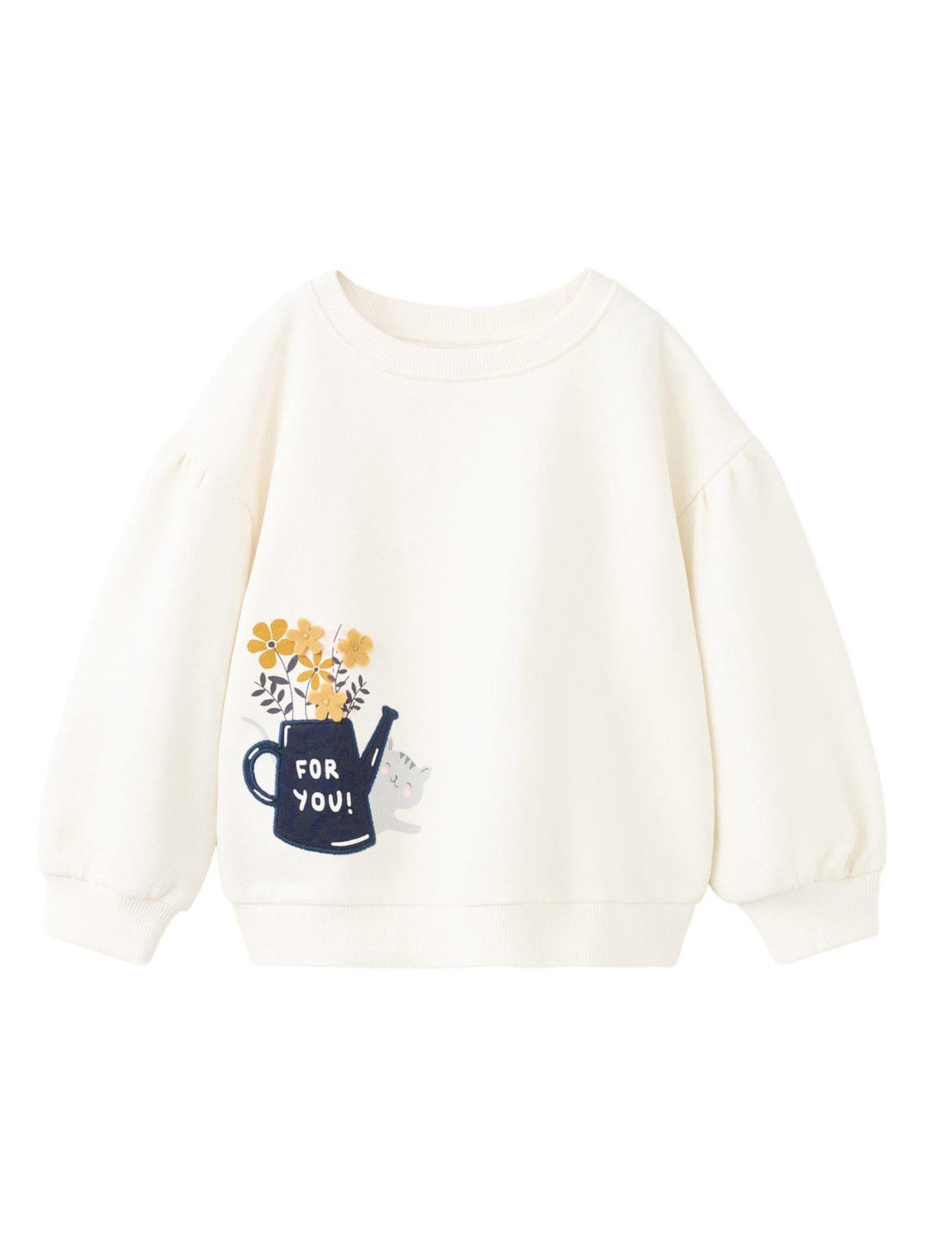 Mango Younger Girls Sweet Daisy Pot Sweatshirt - Light Cream