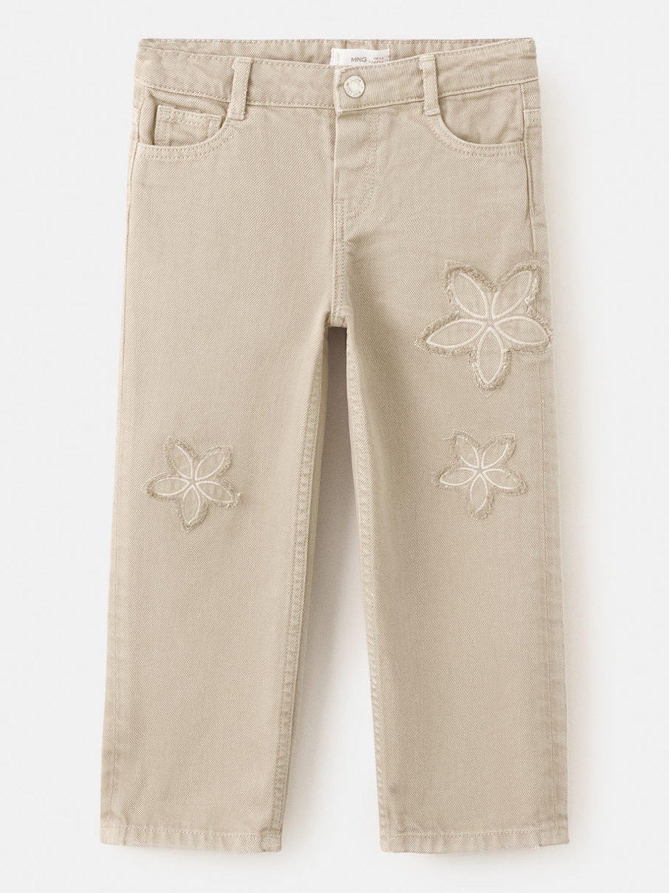 Mango Younger Girls Floral Patch Wide Leg Jeans - Grey