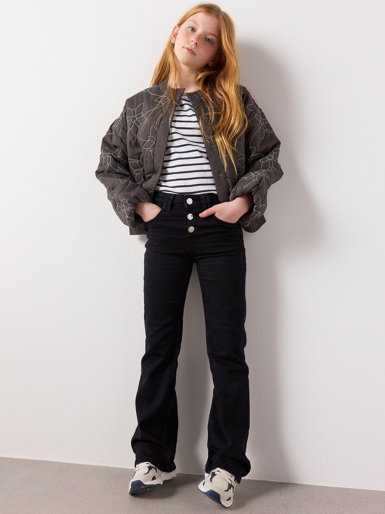  image of mango-girls-button-up-flare-jeans-black