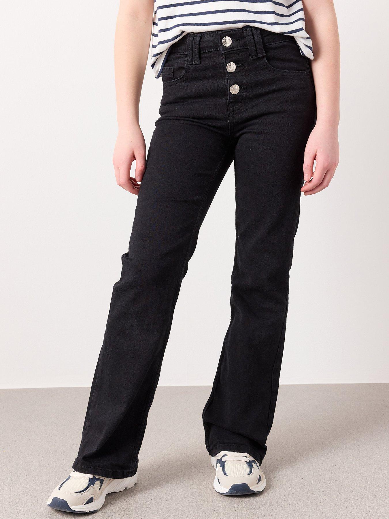  image of mango-girls-button-up-flare-jeans-black