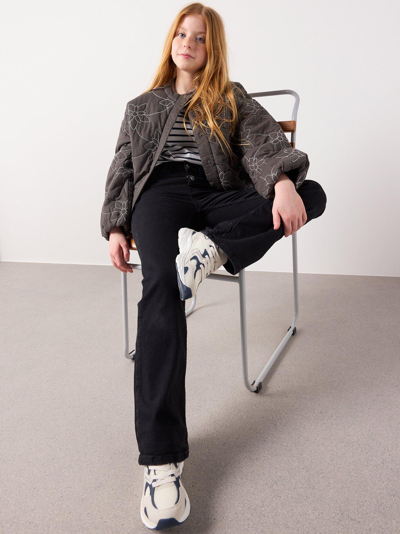  image of mango-girls-button-up-flare-jeans-black