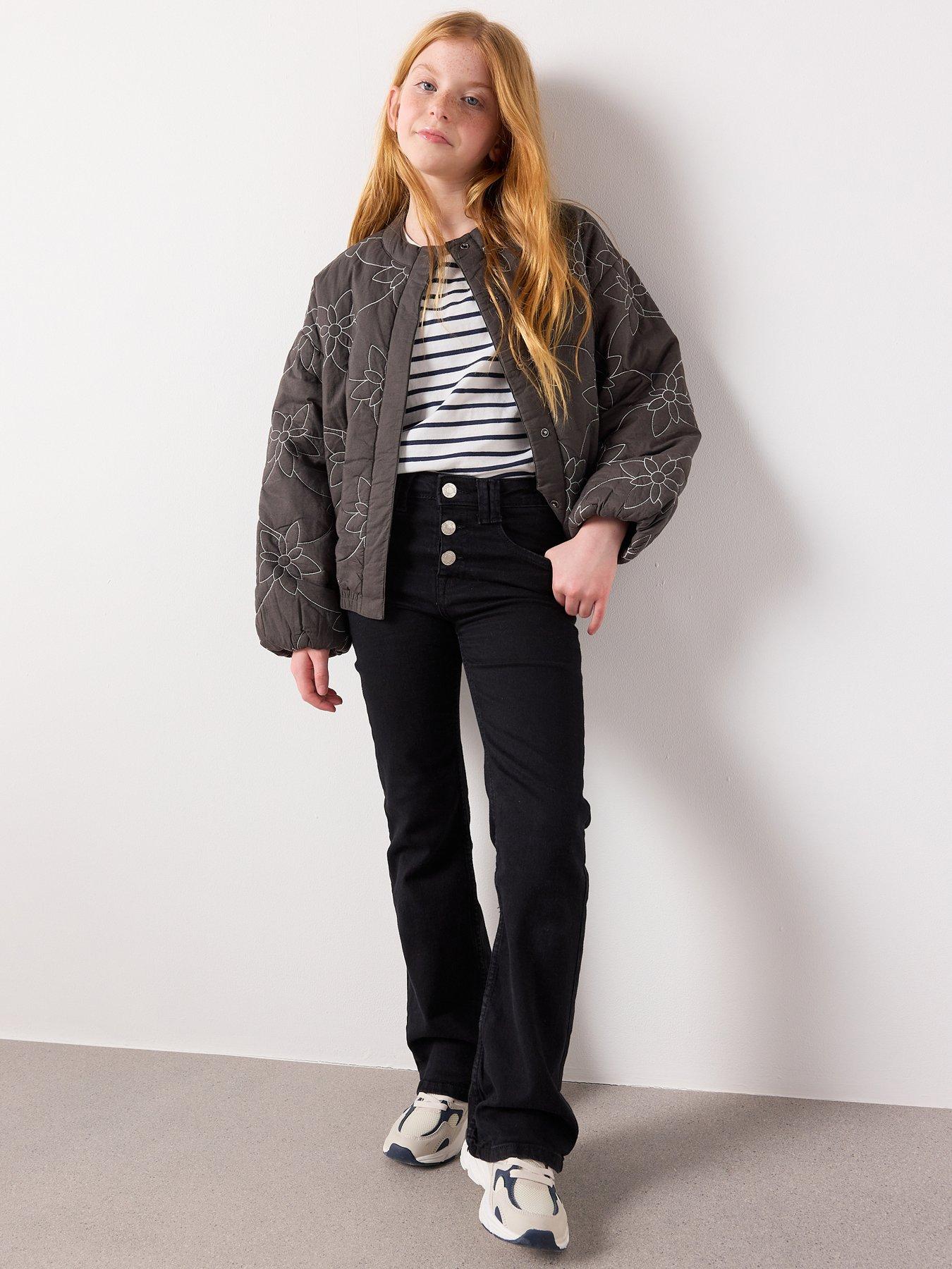  image of mango-girls-button-up-flare-jeans-black