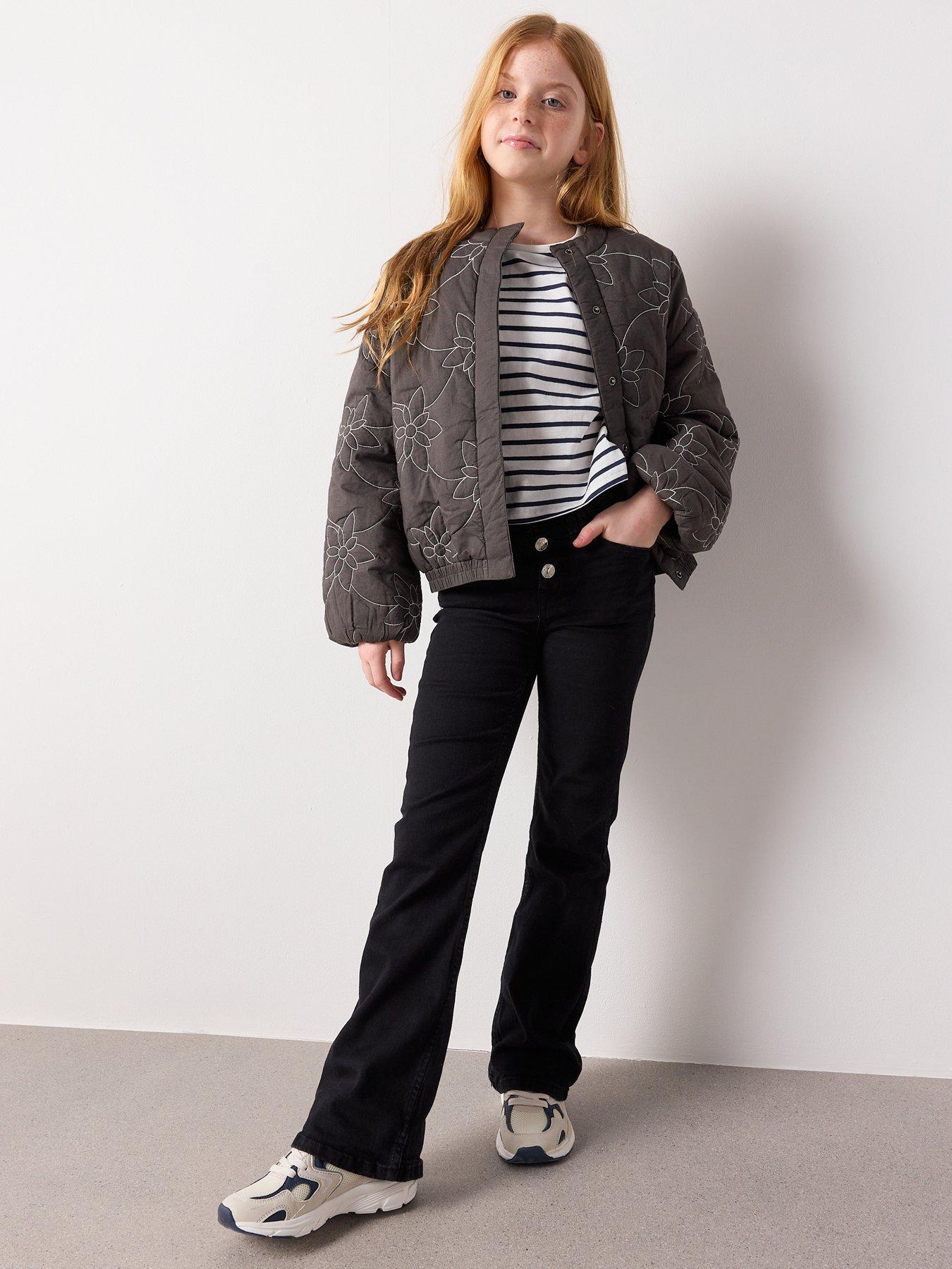  image of mango-girls-button-up-flare-jeans-black