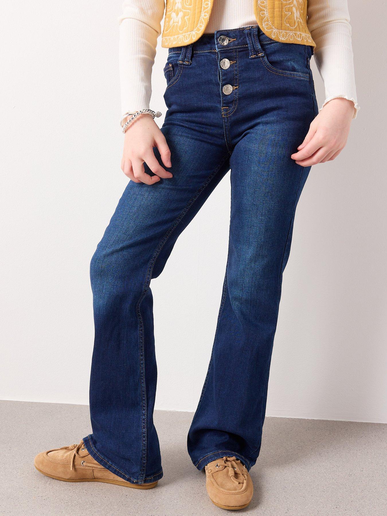 Image 2 of 7 of Mango Girls Button Up Flare Jeans - Dark Blue