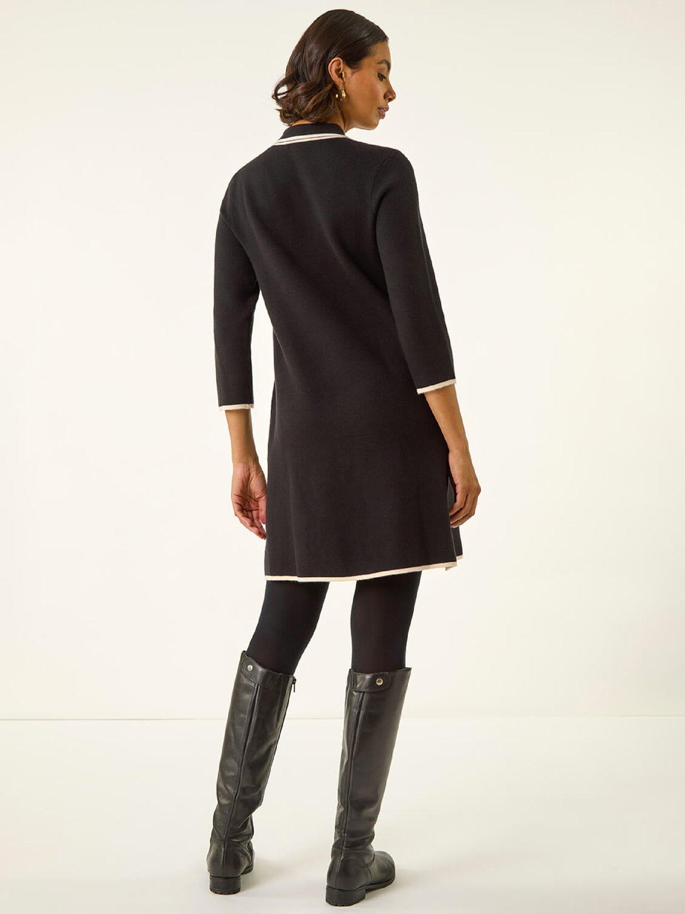 Image 2 of 5 of Roman Contrast Zip Collared Knit Dress - Black