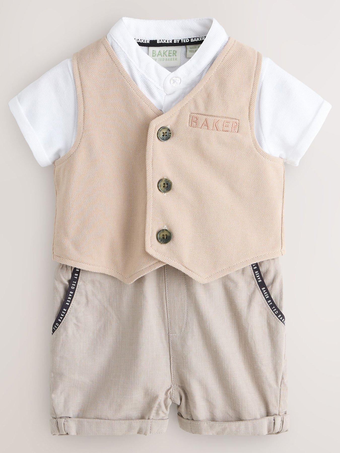 Image 1 of 6 of Ted Baker Baby Boys Waistcoat Romper Set - Neutral