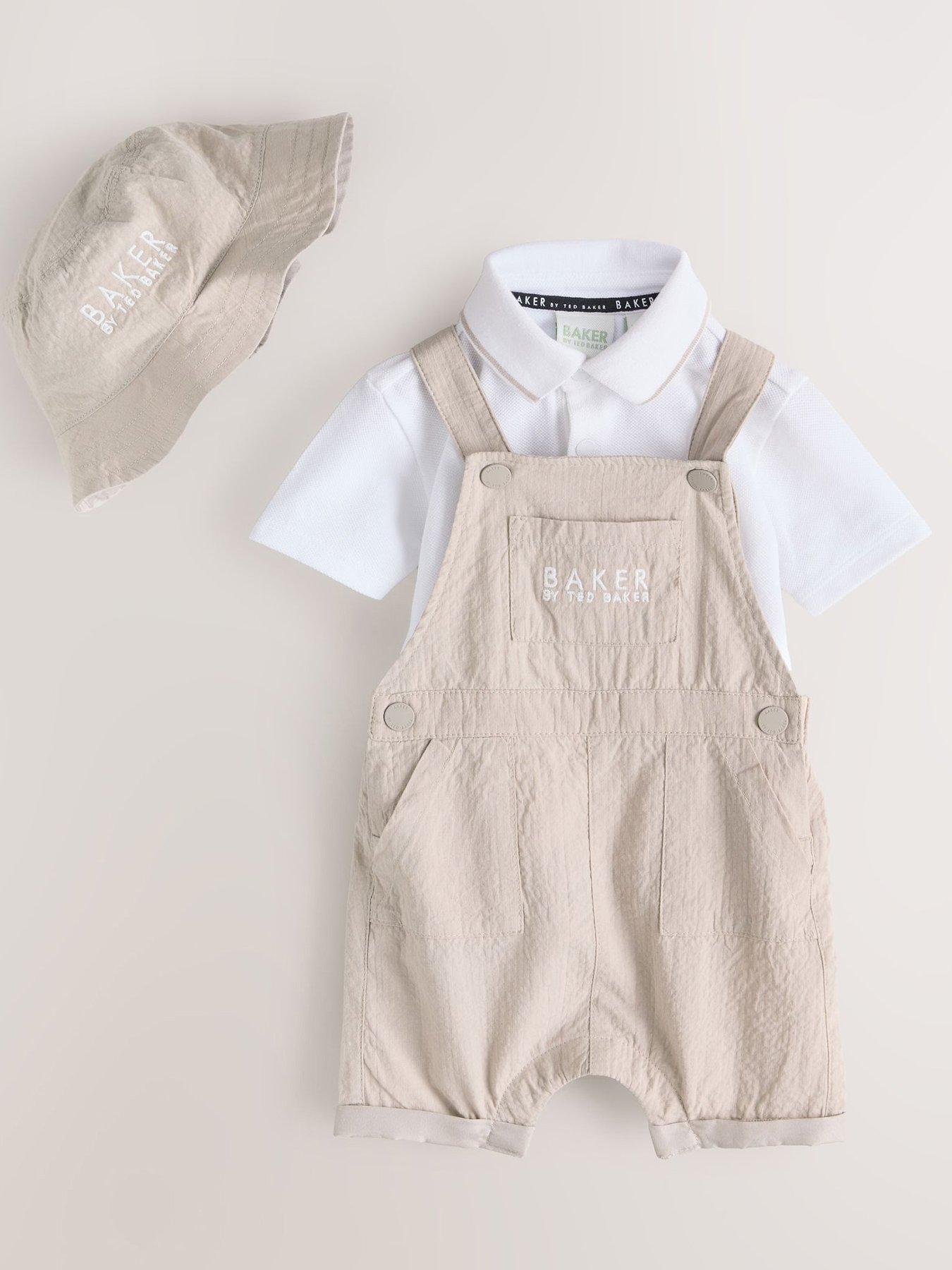 Ted Baker Baby Boys Dungaree, Polo Shirt And Hat Set - Beige