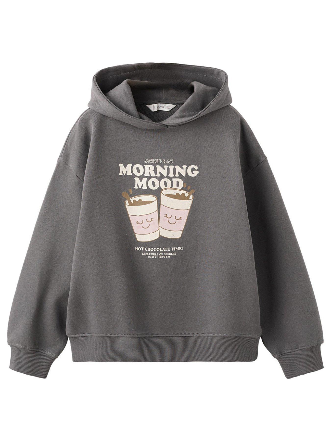 Mango Girls Morning Mood Graphic Hoodie - Dark Grey