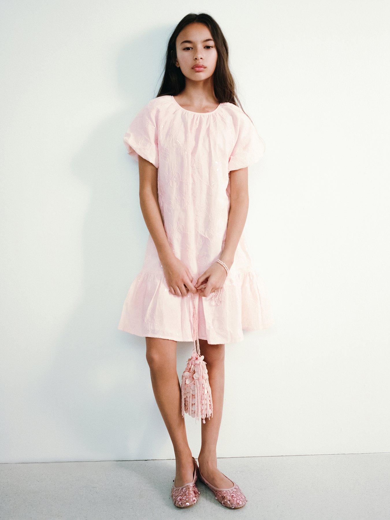 Mango Girls Sequin Flower Dress - Pink