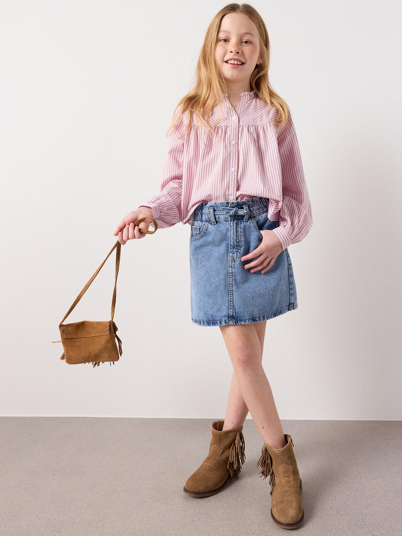 mango-girls-elasticated-waistband-denim-skirt-blue
