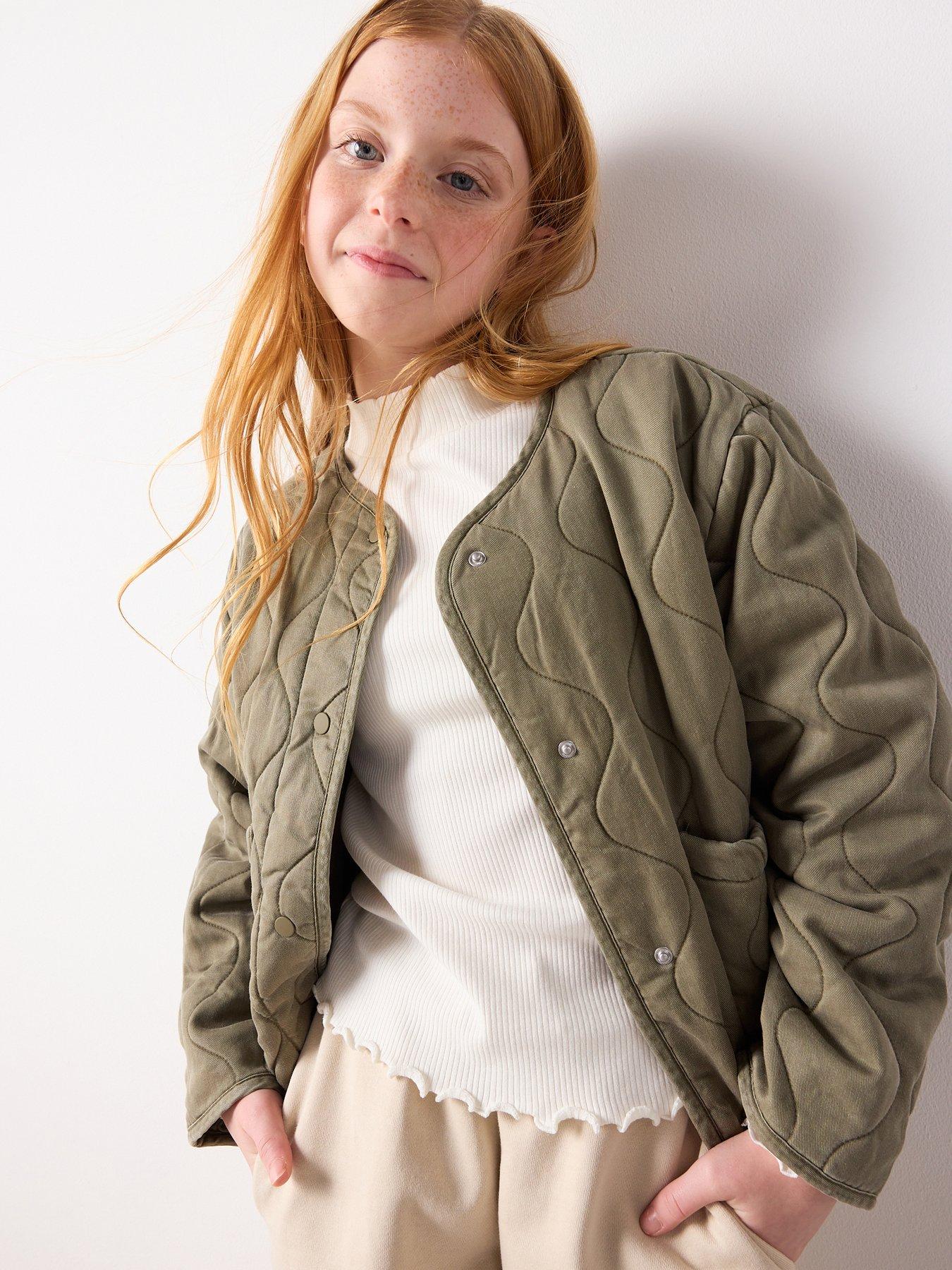 Mango Girls Quilted Washed Jacket - Khaki
