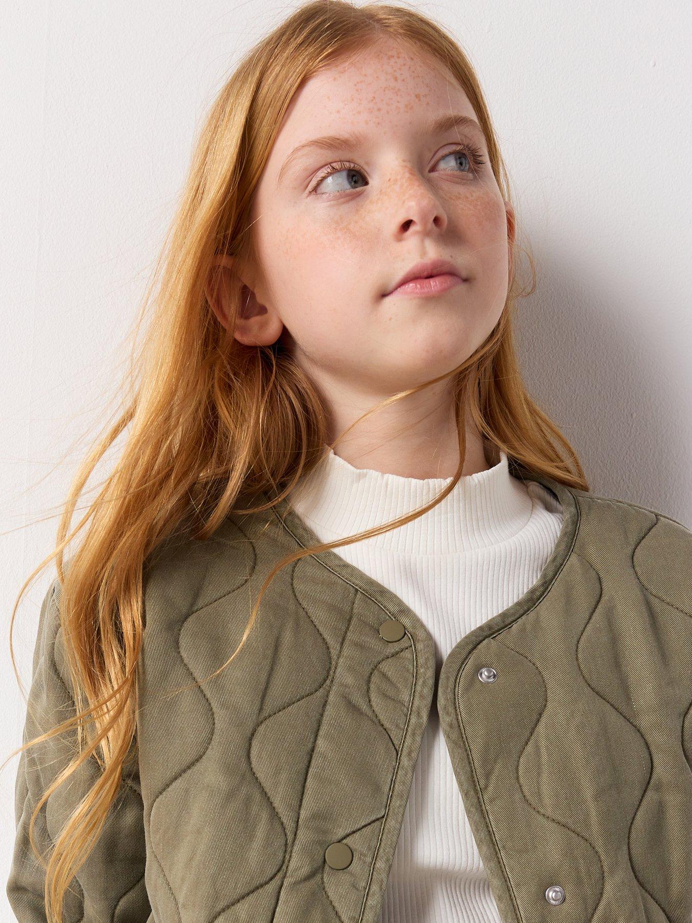  image of mango-girls-quilted-washed-jacket-khaki