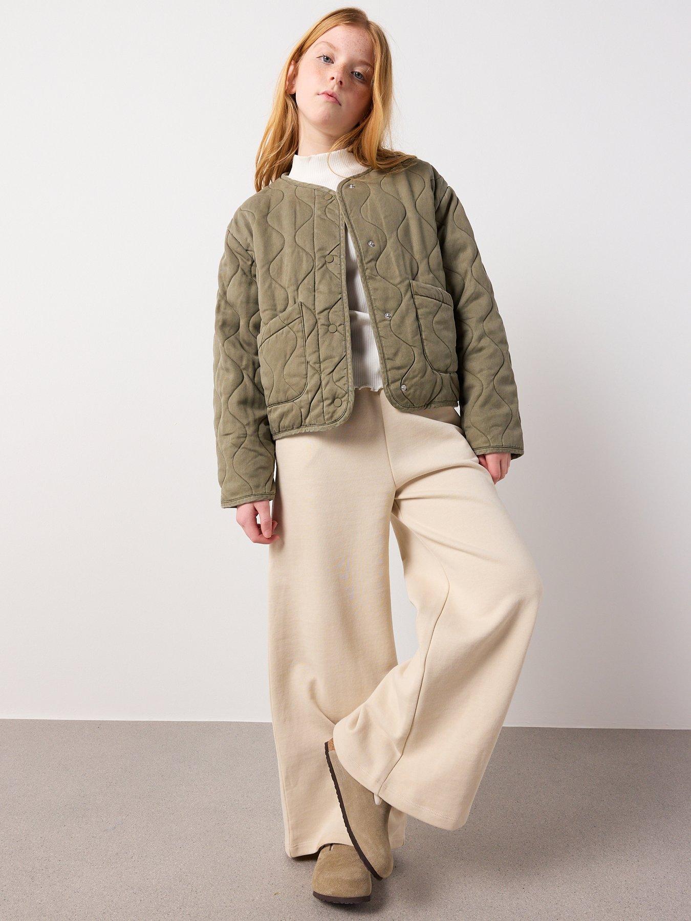  image of mango-girls-quilted-washed-jacket-khaki