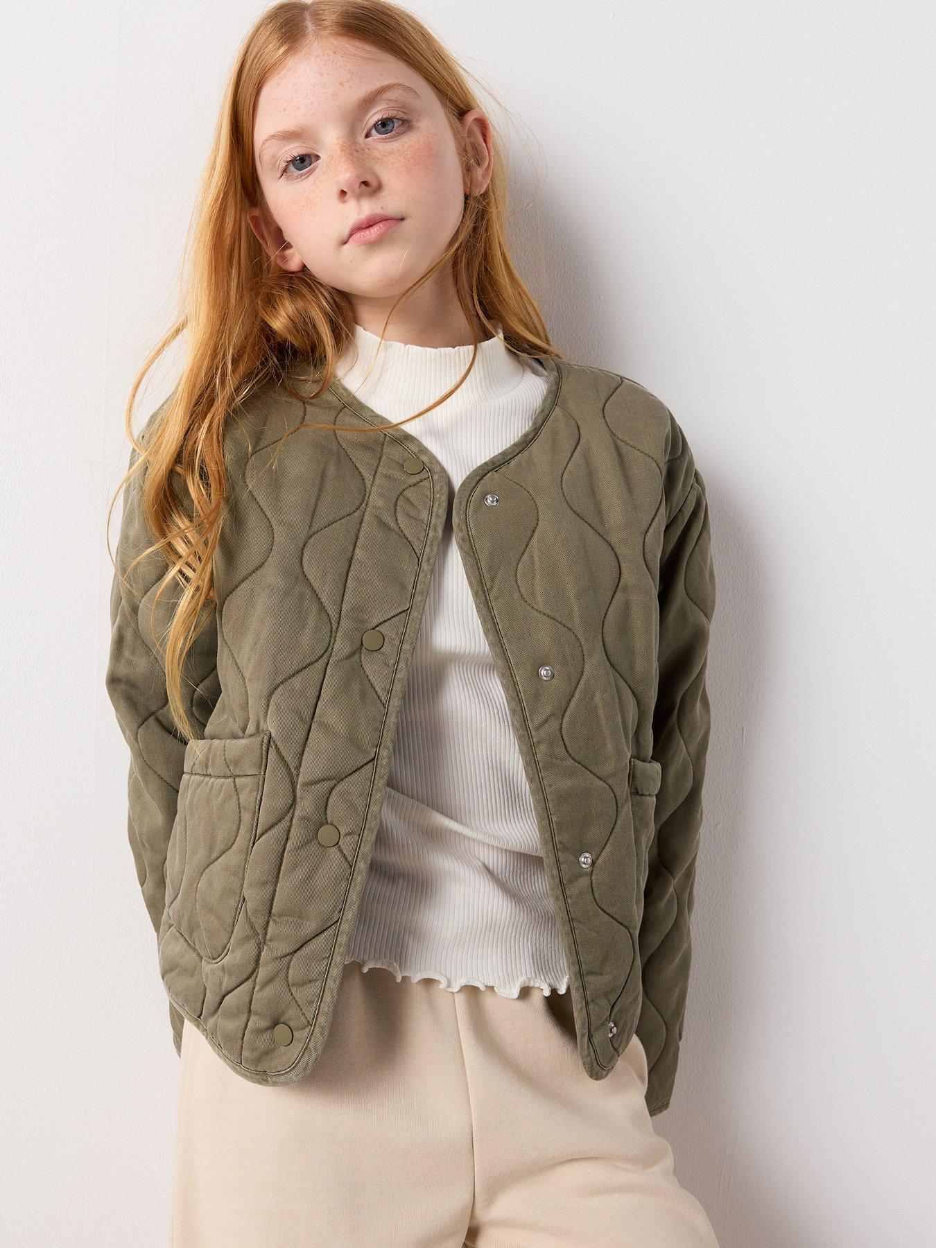  image of mango-girls-quilted-washed-jacket-khaki