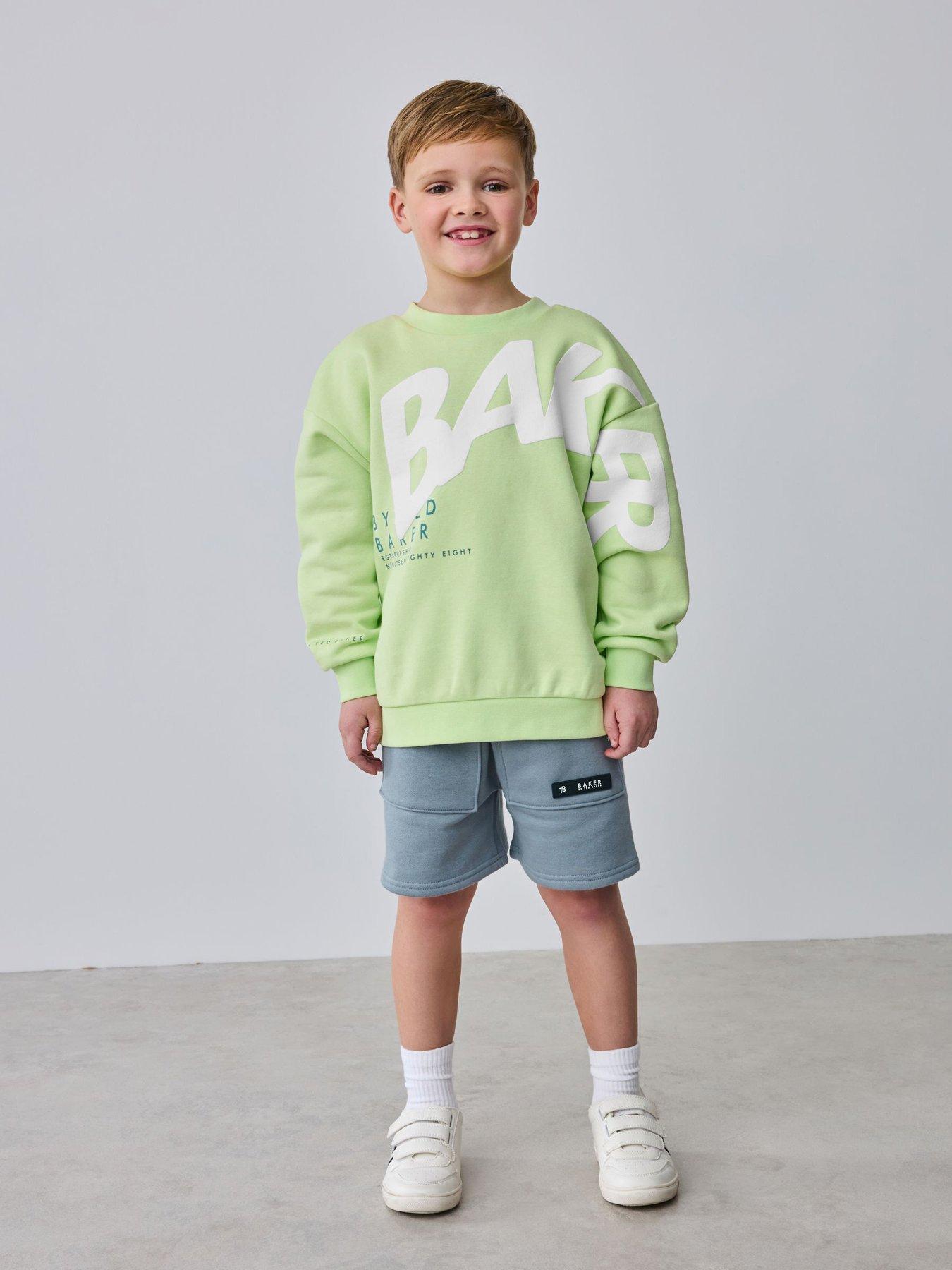 Image 1 of 7 of Ted Baker Boys Long Sleeved Graphic Short Set - Green