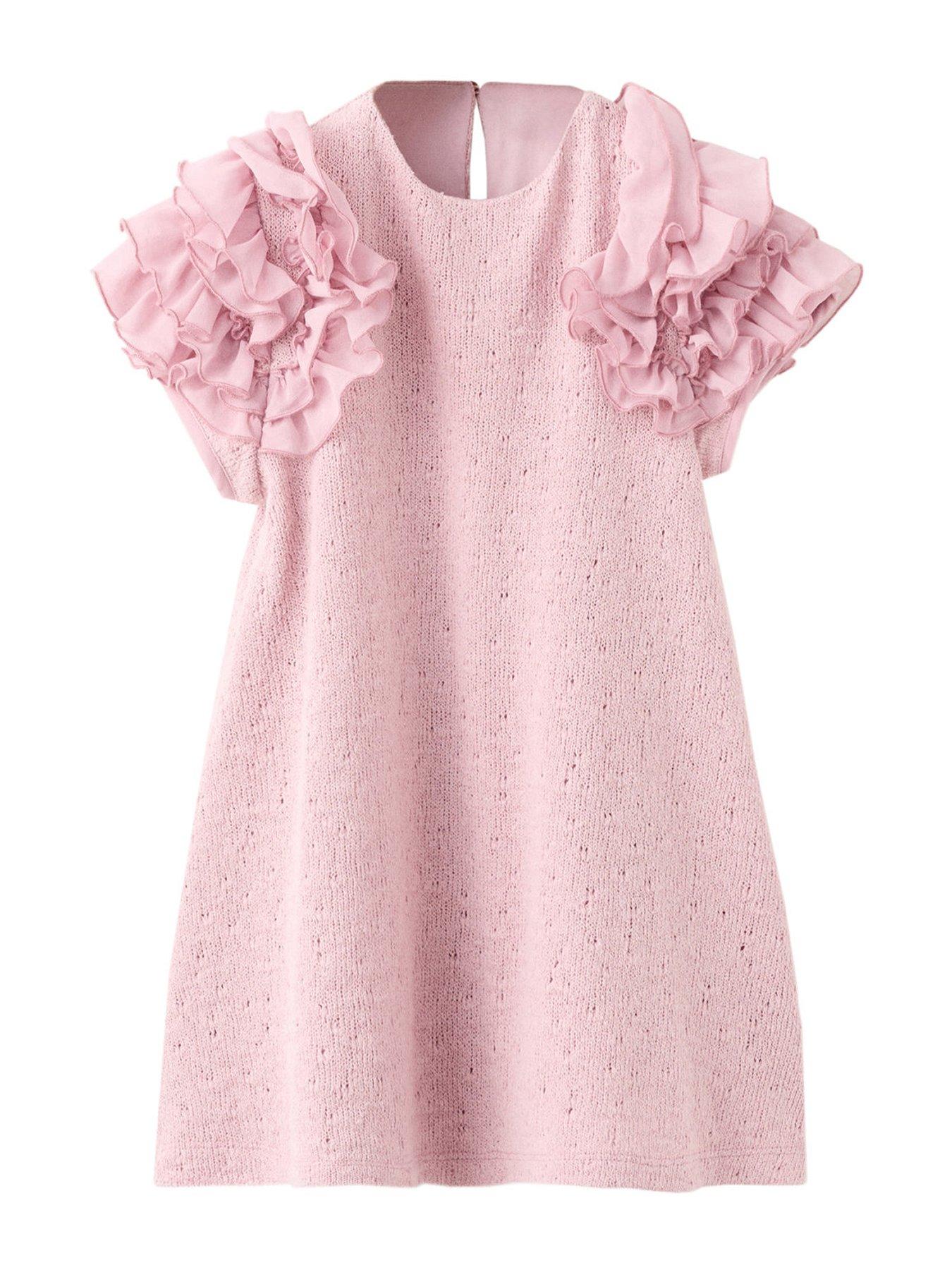 Mango Younger Girls Frill Sleeve Occasion Dress - Pink